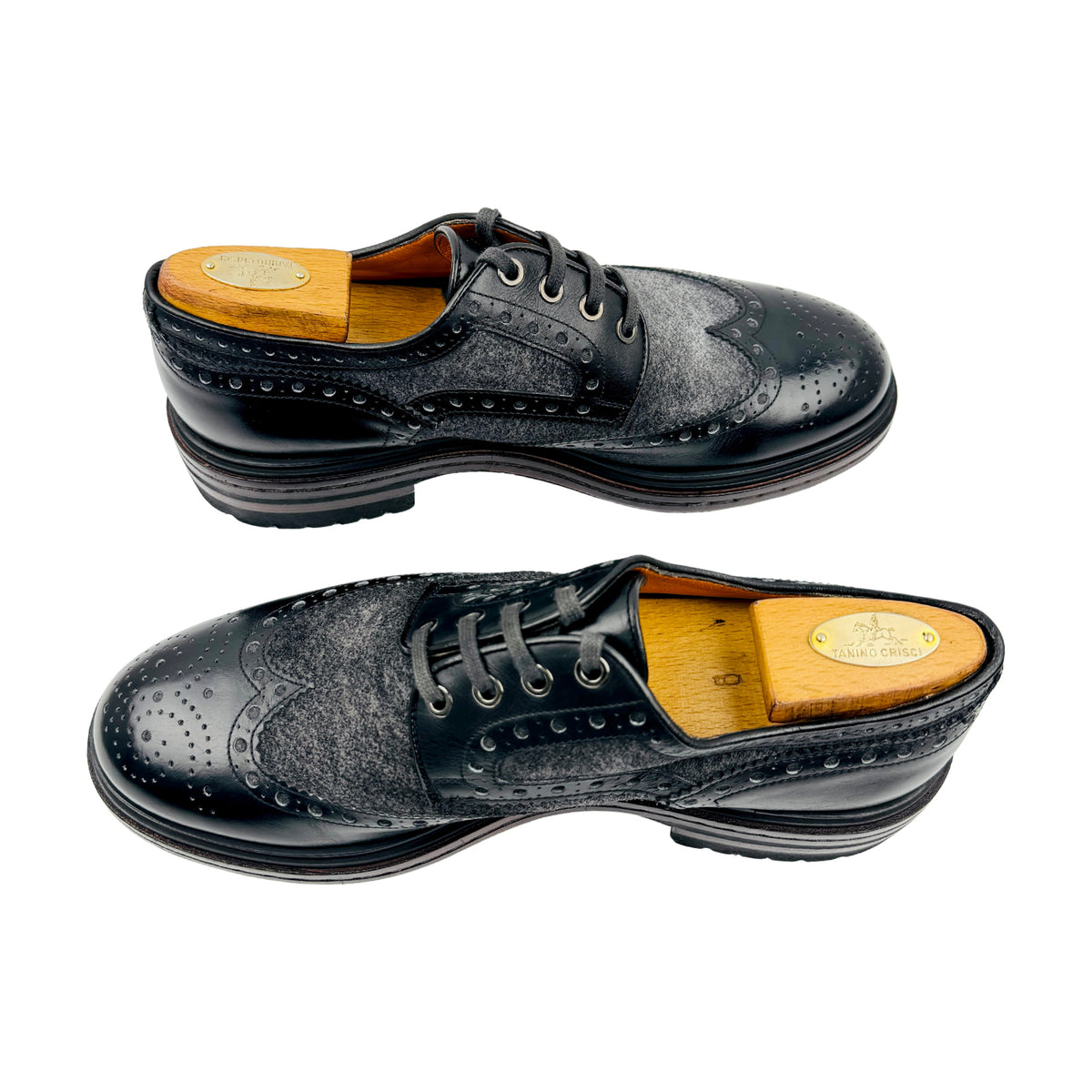 Santoni Men's Suede Black Wingtip Derby Shoes (Size 42.5)