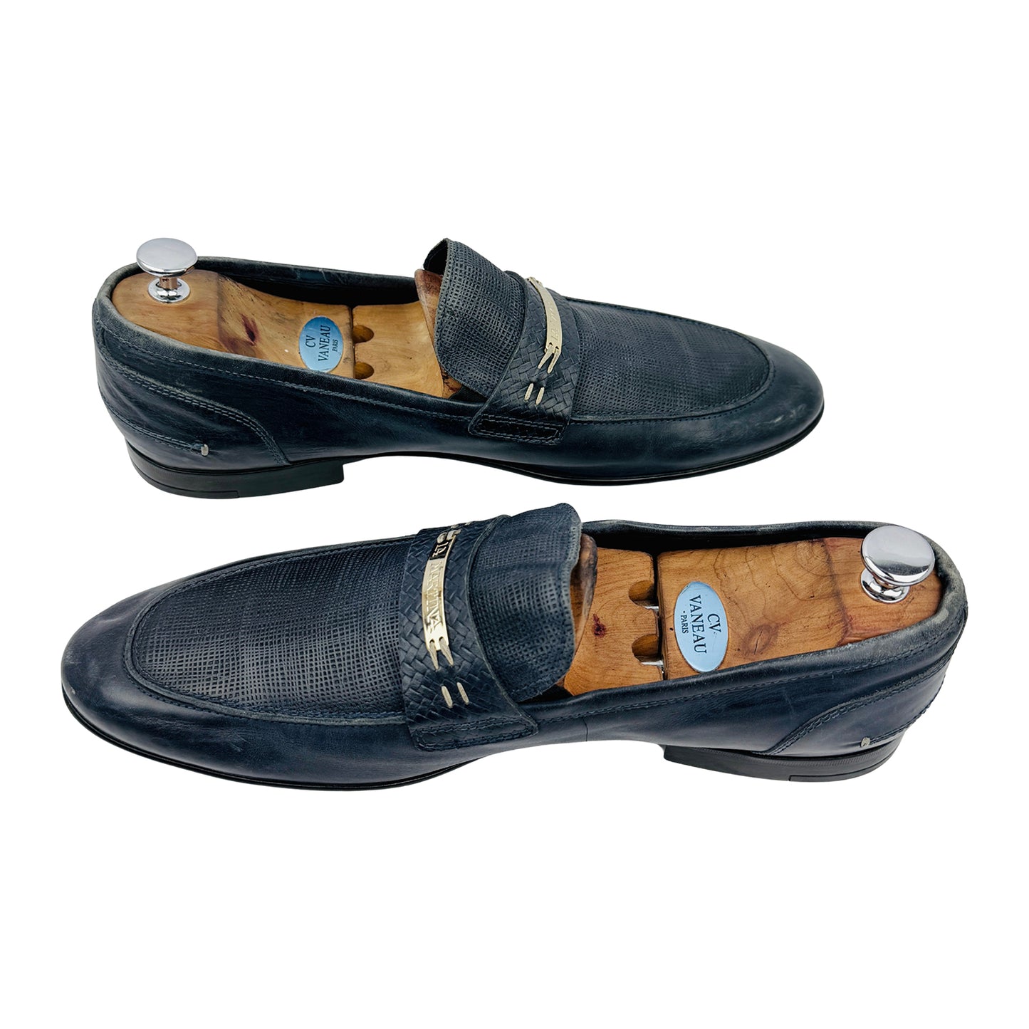 LA Martina Men's Navy Blue Leather Loafers (Size 44.5/45)