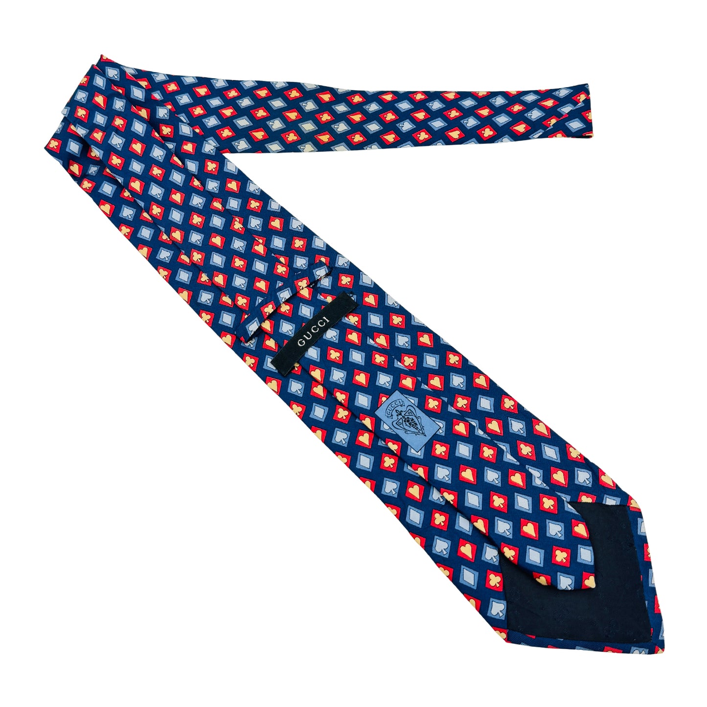 Gucci Navy Blue 'Playing Card Suit Pattern' Tie (Size Regular)