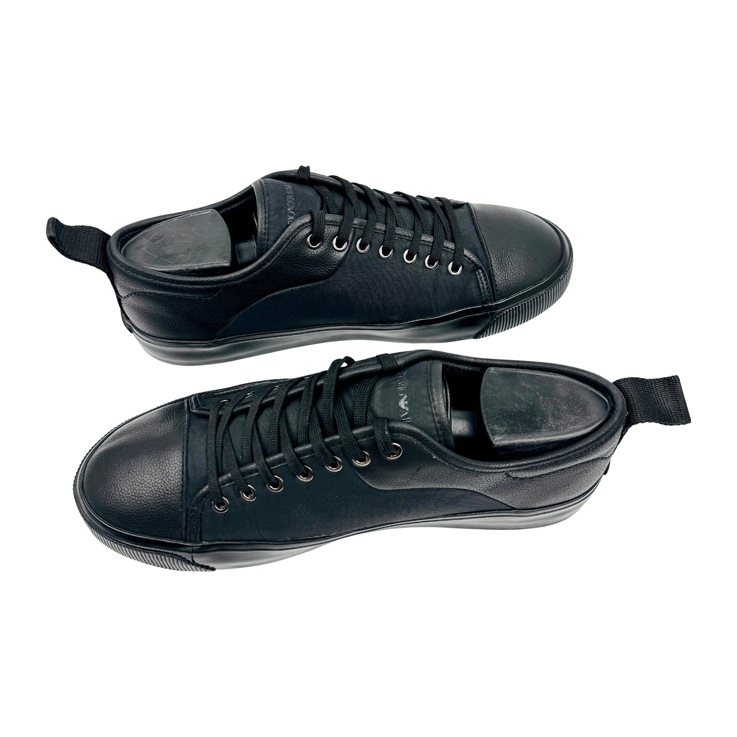 Emporio Armani Black Leather Low Top Sneakers (Size 42)