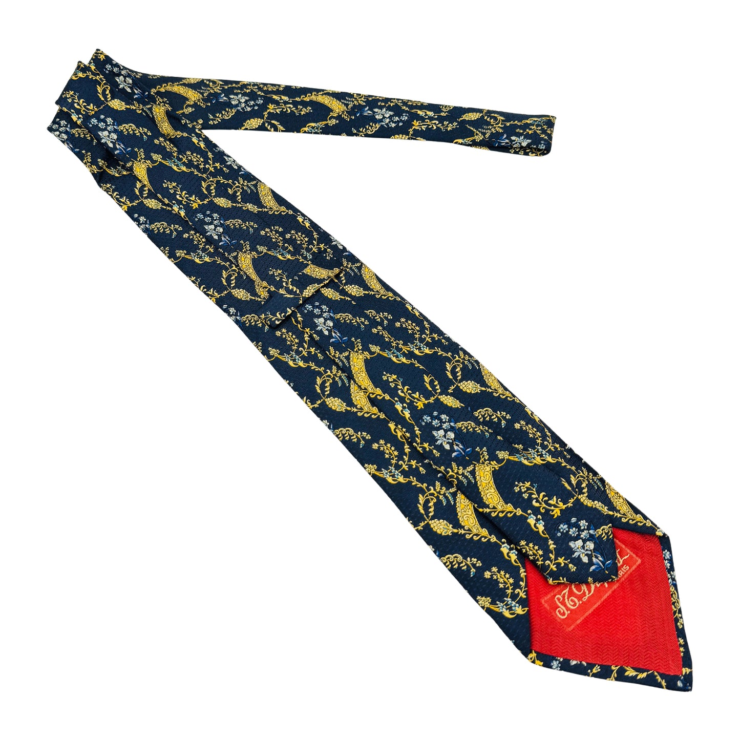 S.T. Dupont Navy 'Floral Pattern' Tie (Size Regular)