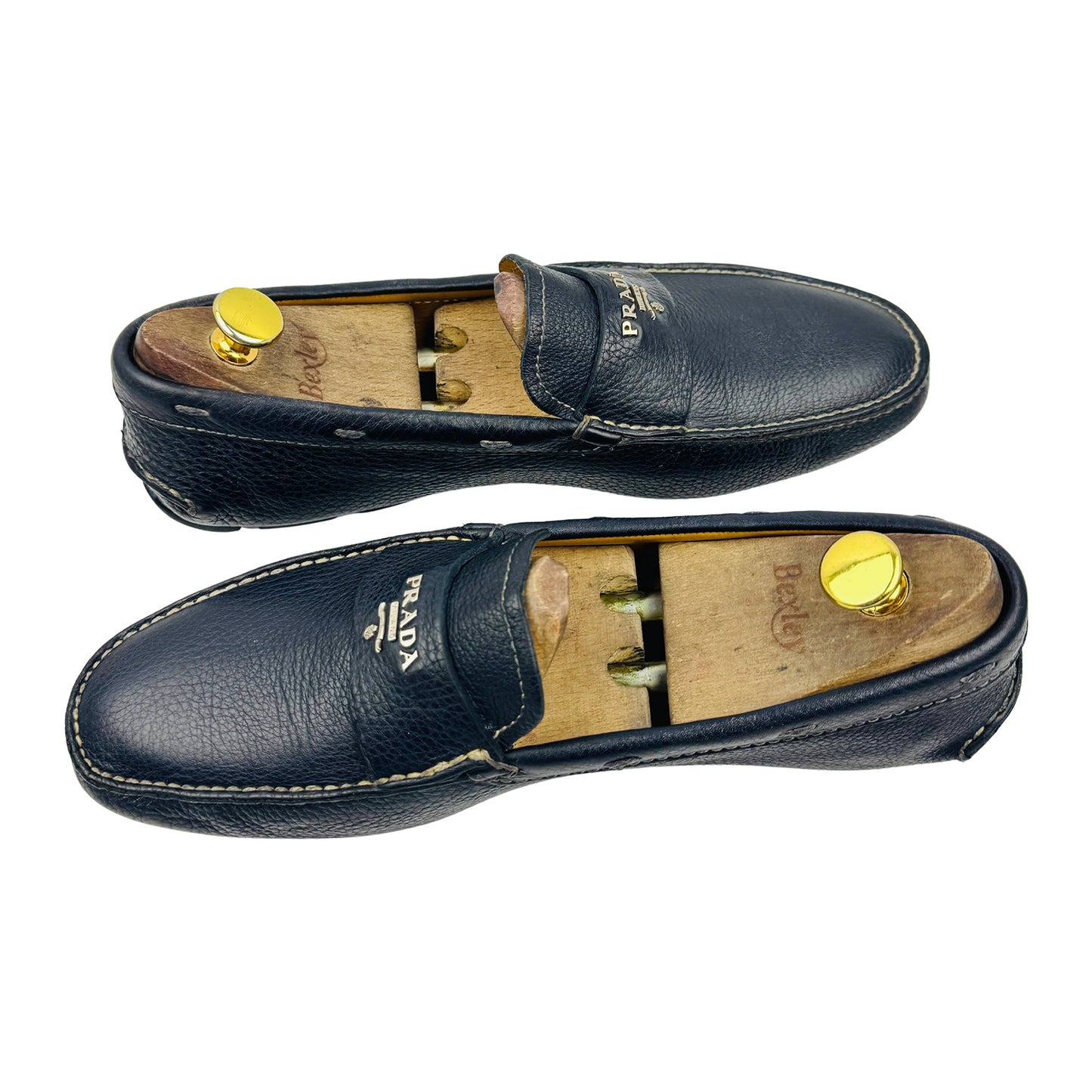 Prada Men's Grained Leather Metal Logo Driving Loafers (Size 42)