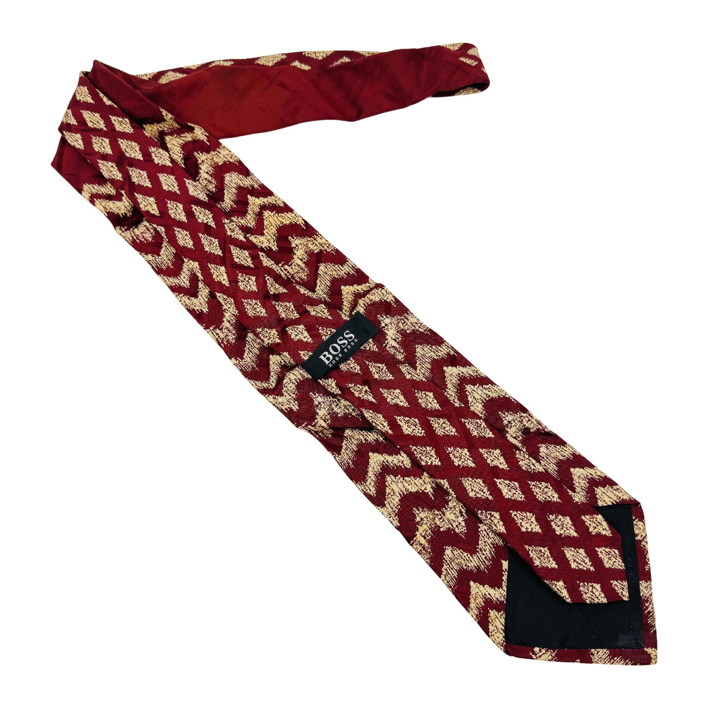 Hugo Boss Deep Red 'Zigzag Pattern' Silk Tie (Size Regular)