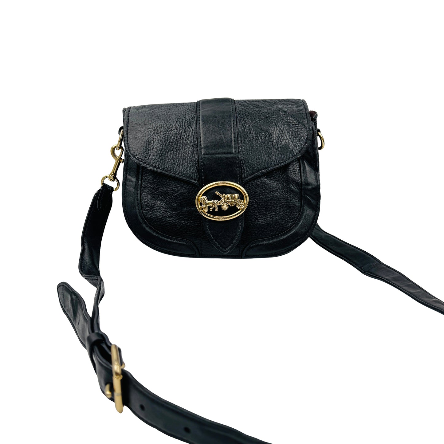 Coach Georgie Black Pebbled Leather Saddle Bag - C3241