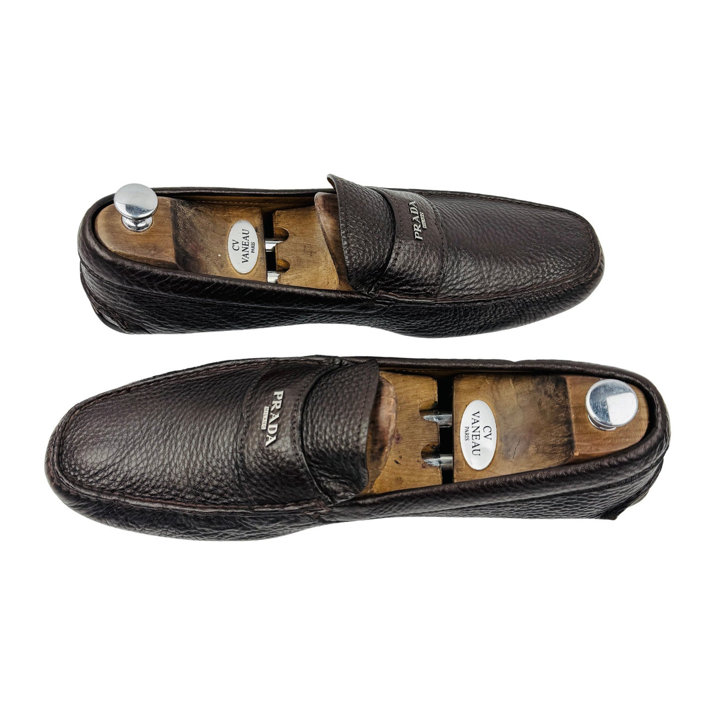 Prada Men's Dark Brown Grained Leather Loafers (Size 45)