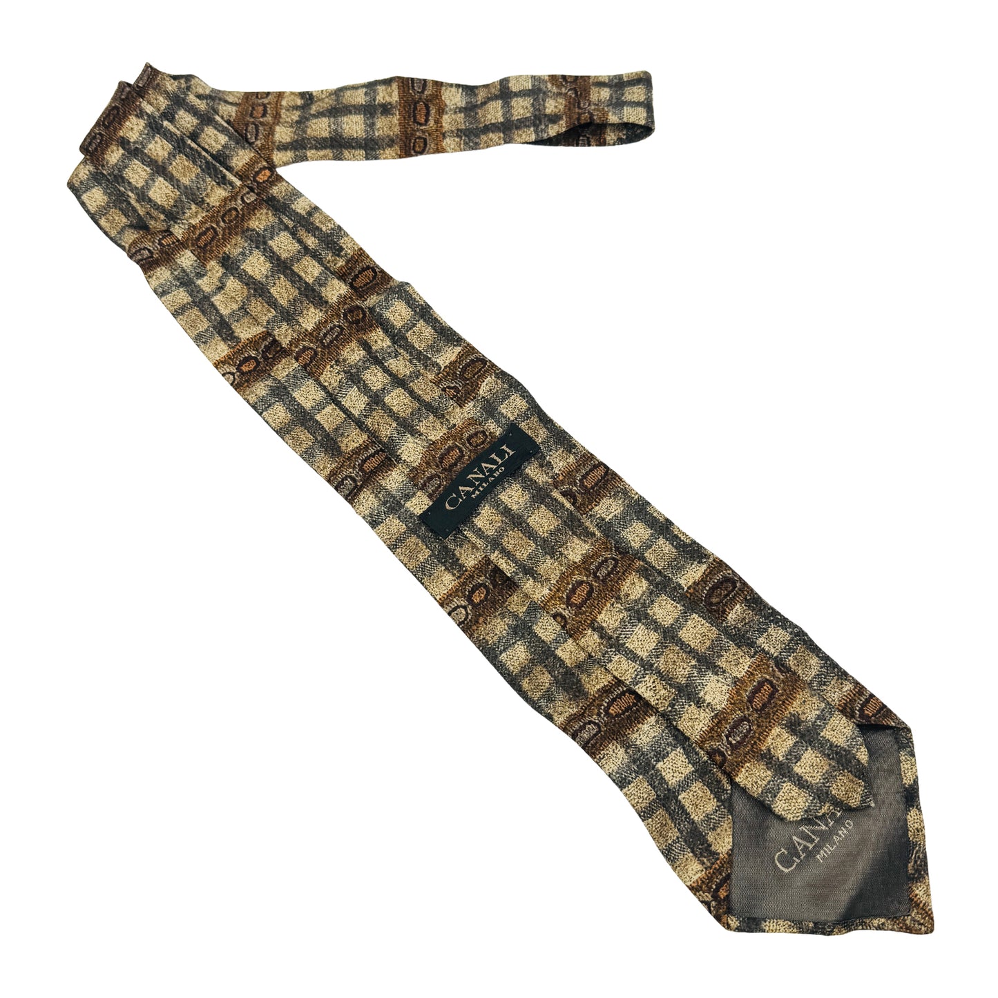 Canali Beige 'Plaid Pattern' Silk Tie (Size Regular)