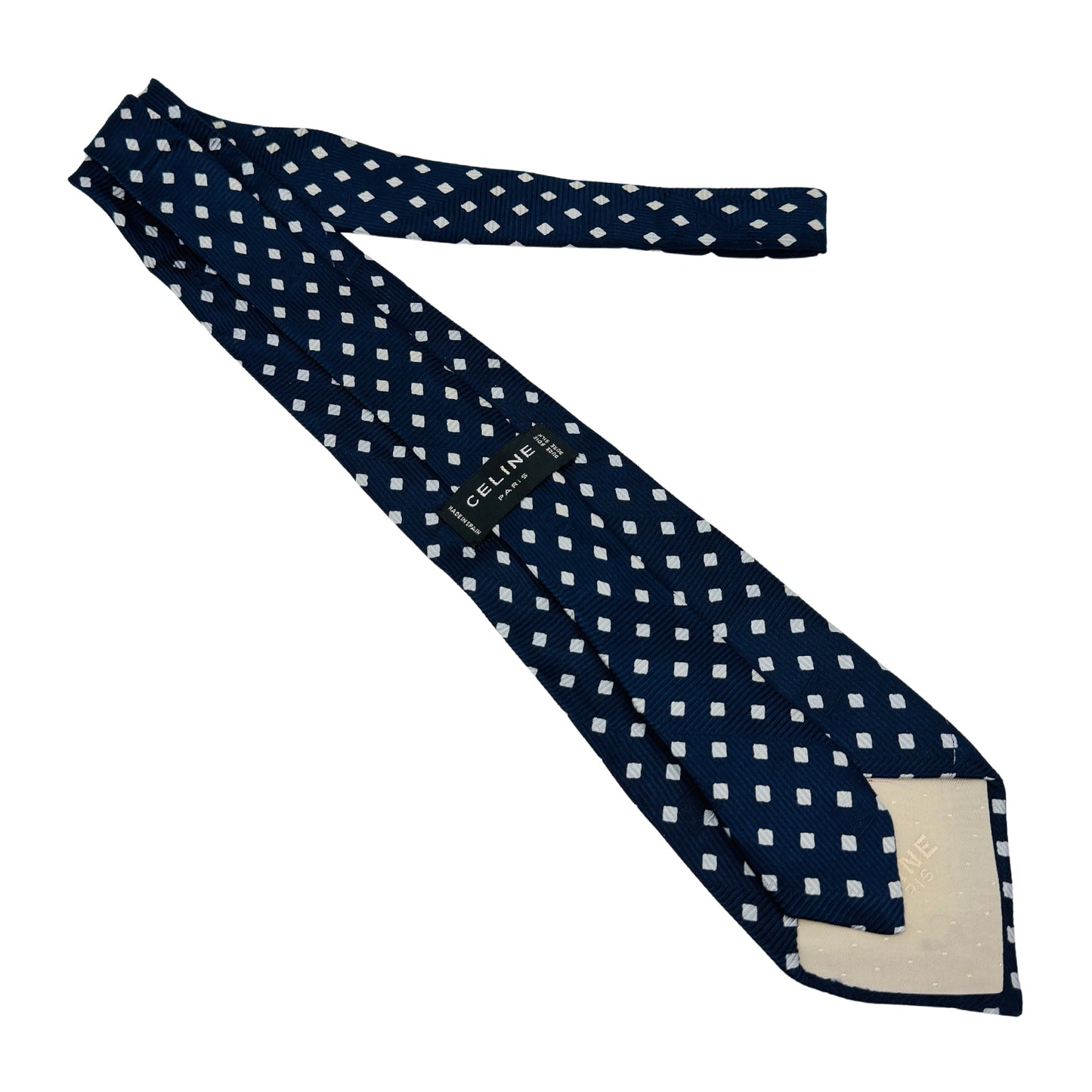 Celine Navy 'Geometric Micro-Check' Tie (Size Regular)