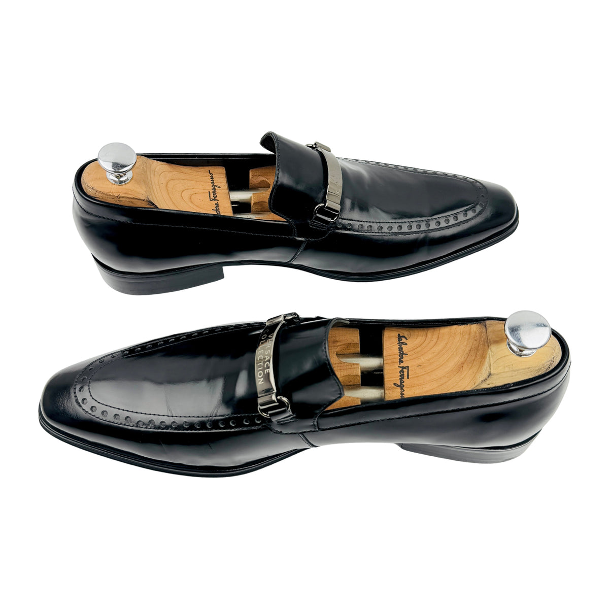 Versace Black Polished Leather Loafers (Size 42/42.5)