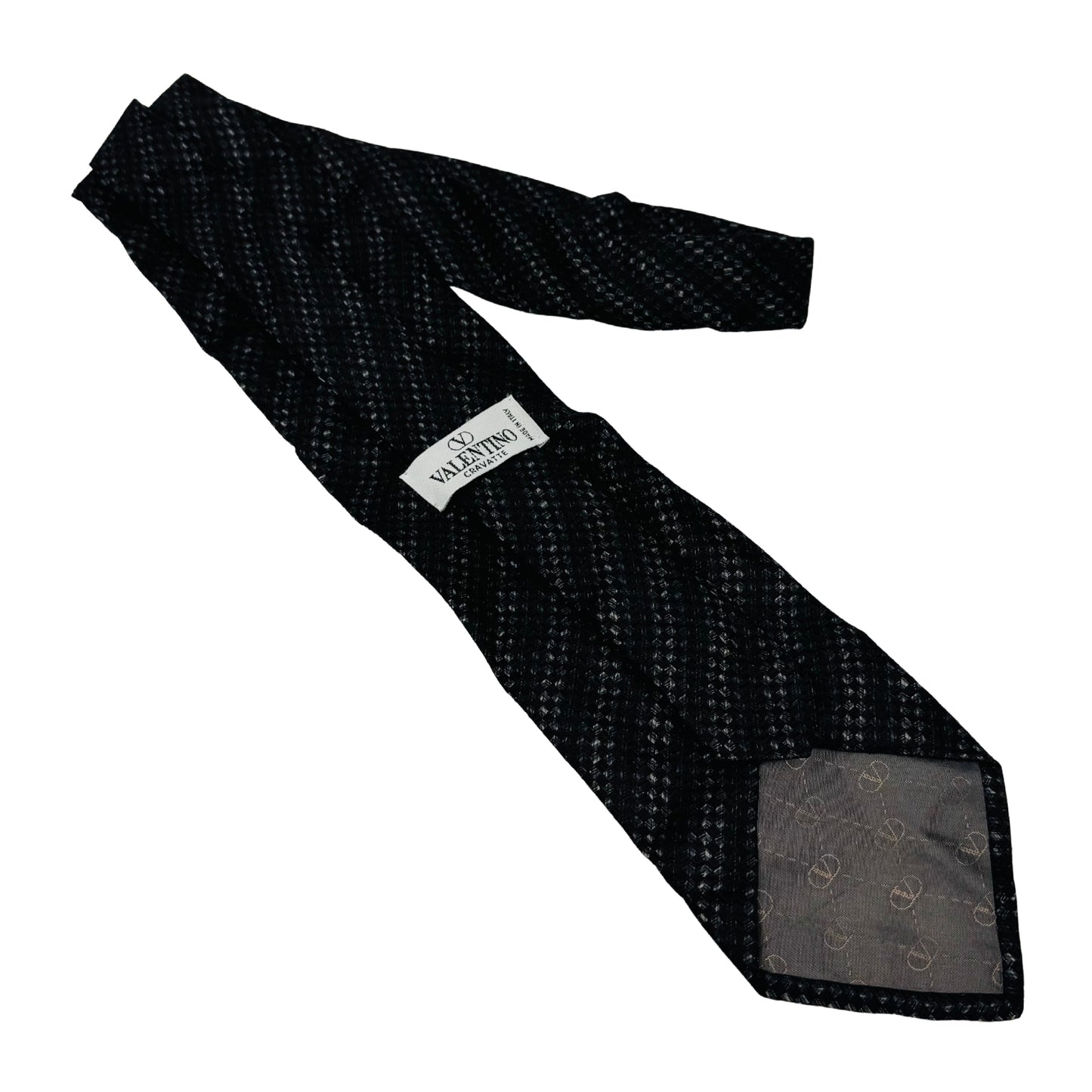 Valentino Black 'Grey Micro Pattern' Silk Tie (Size Regular)