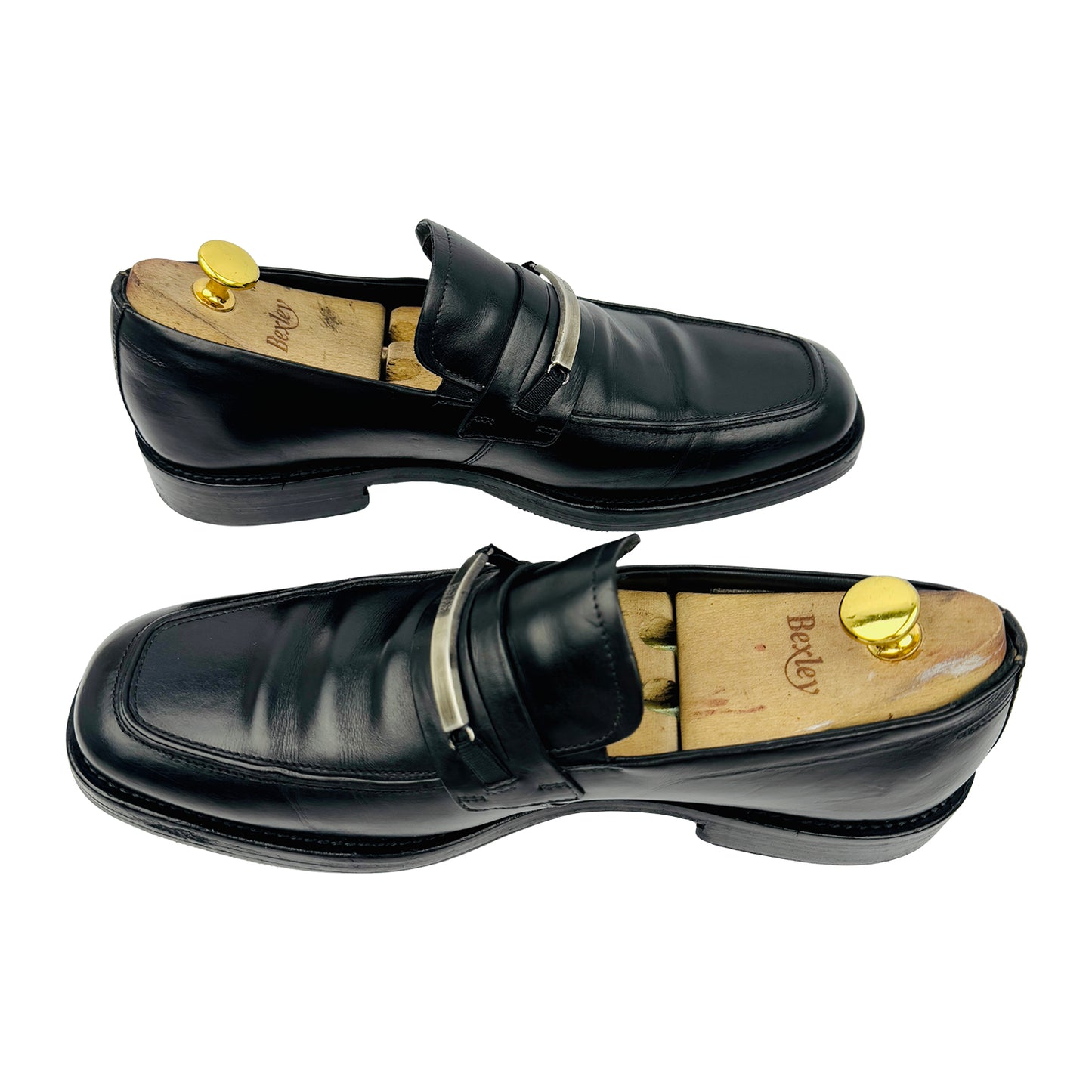 Hugo Boss Men Black Leather Logo Bar Loafers (Size 42.5)