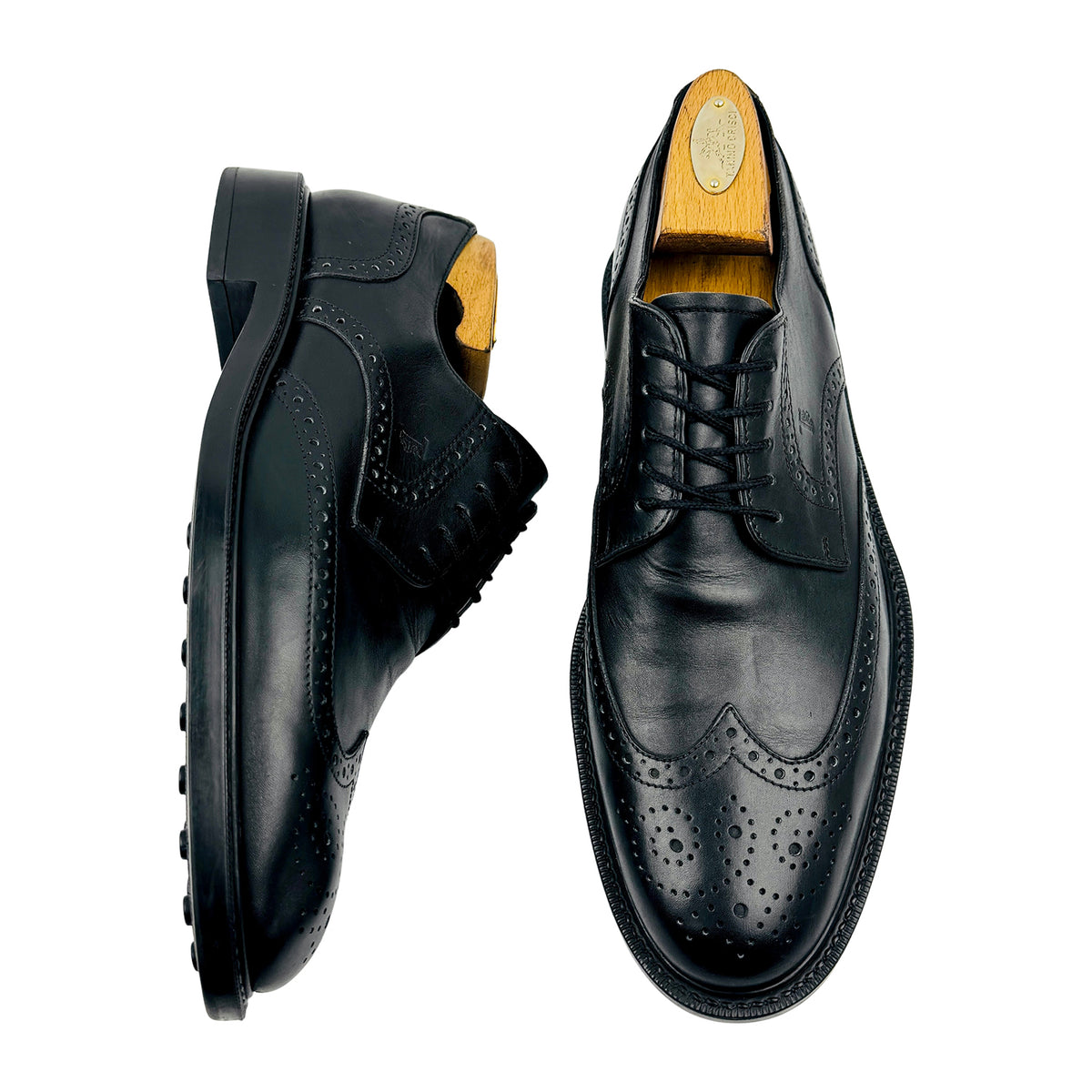 Tods Black Leather Wingtip Brogue Derby Shoes (Size 41.5)