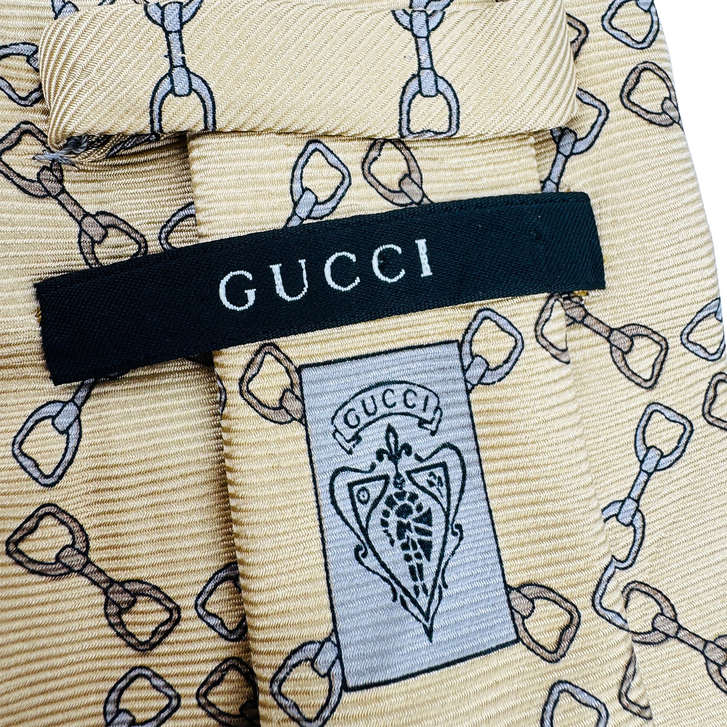 Gucci Cream 'Horsebit Pattern' Tie (Size Regular)