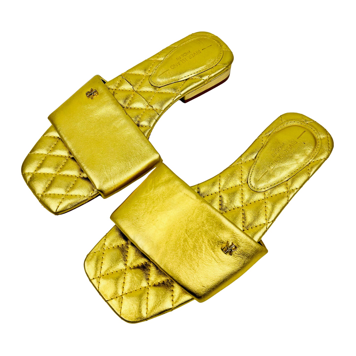 River Island Women's Gold Sandal Slippers (Size 36)
