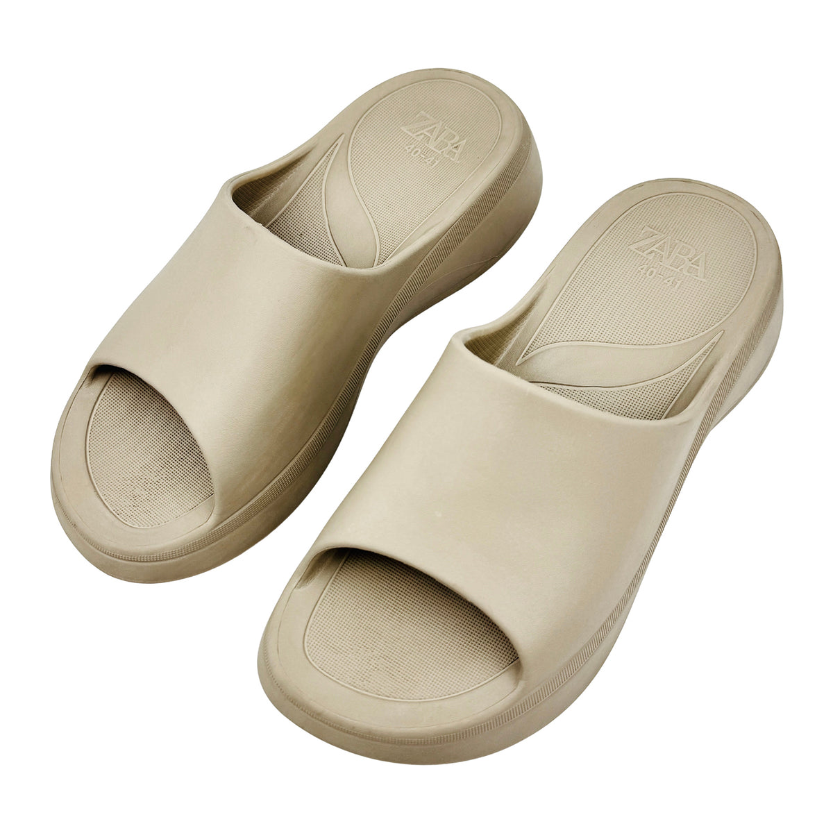 Zara Platform 'Beige Sand' Rubber Slides (Size 40/41)