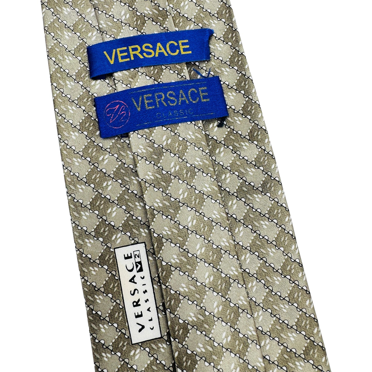 Versace Beige 'Black Geometric Pattern' Tie (Size Regular)
