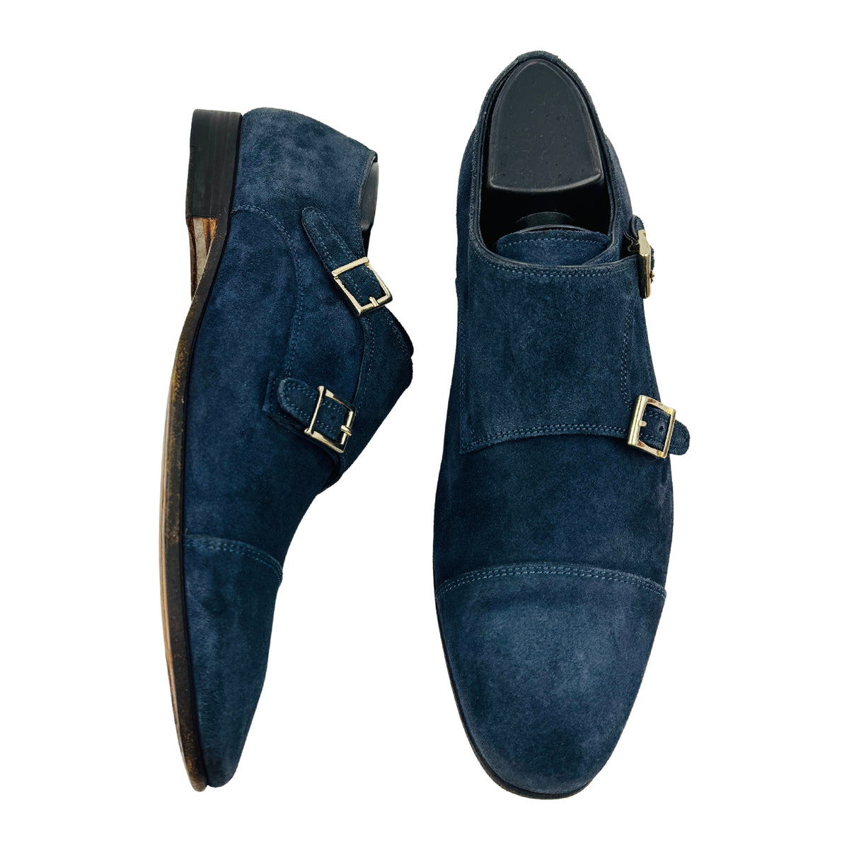 Santoni Blue Suede Monk Strap Shoes (Size 41.5)