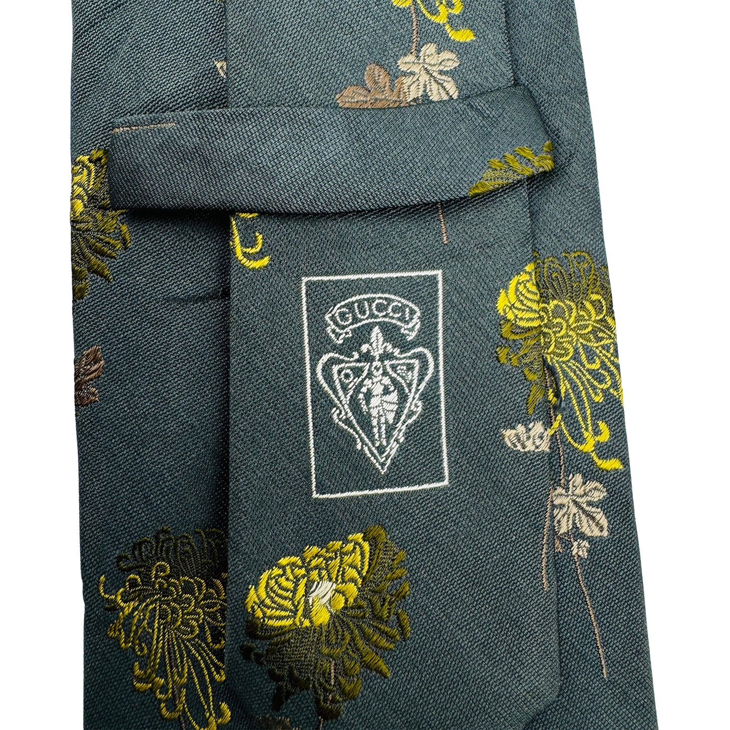 Gucci Greenish-Grey 'Floral Pattern' Tie (Size Regular)