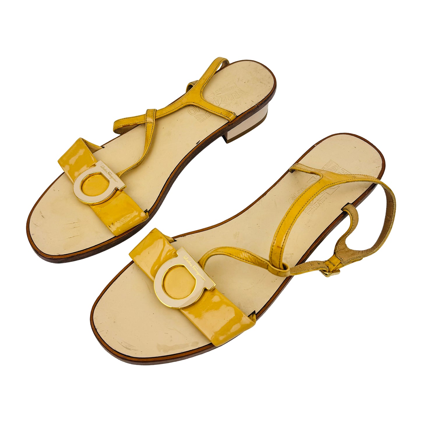 Salvatore Ferragamo Gancini Ankle-Strap Flat Sandals (Size 37.5/38)