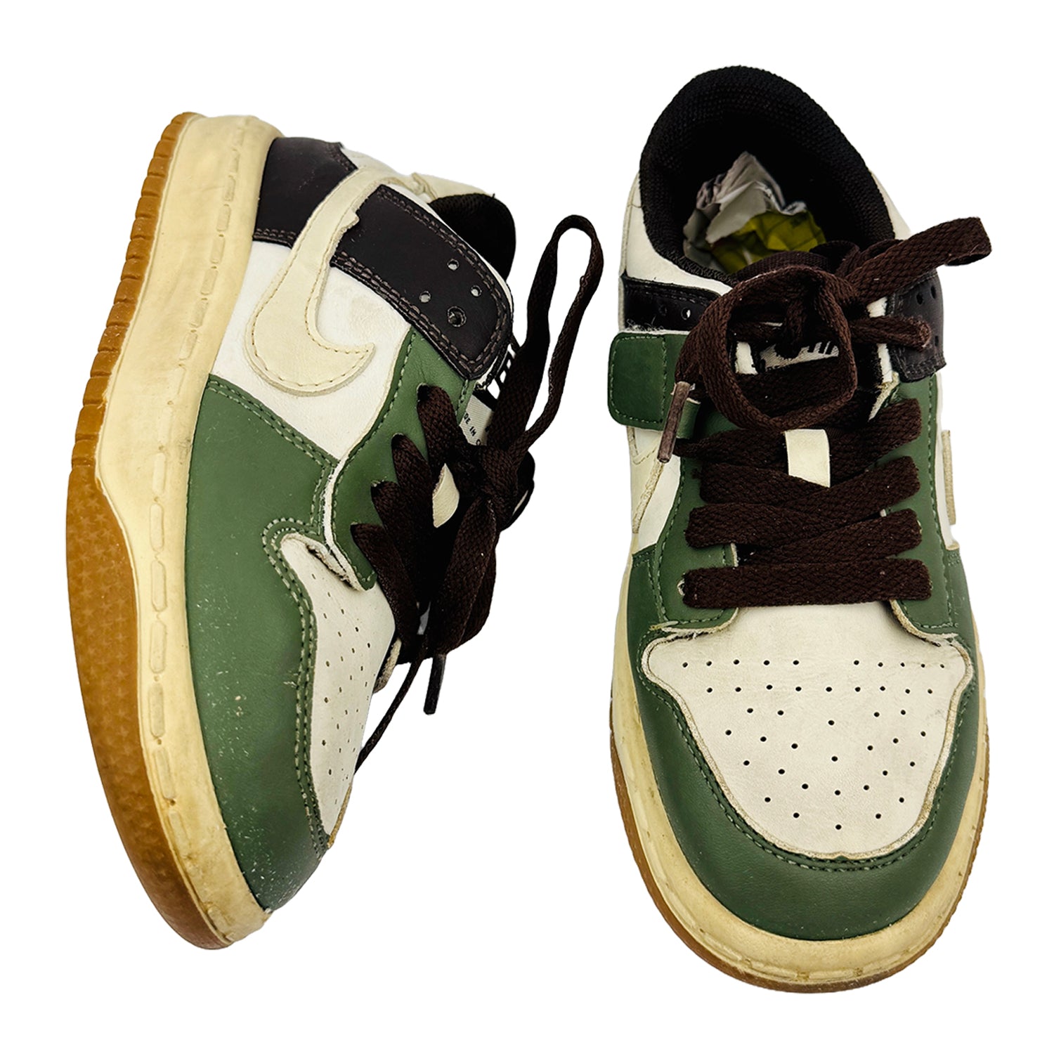 One Front One Cross image of Nike Kid's Green White Fashion Sneakers (Size 30)