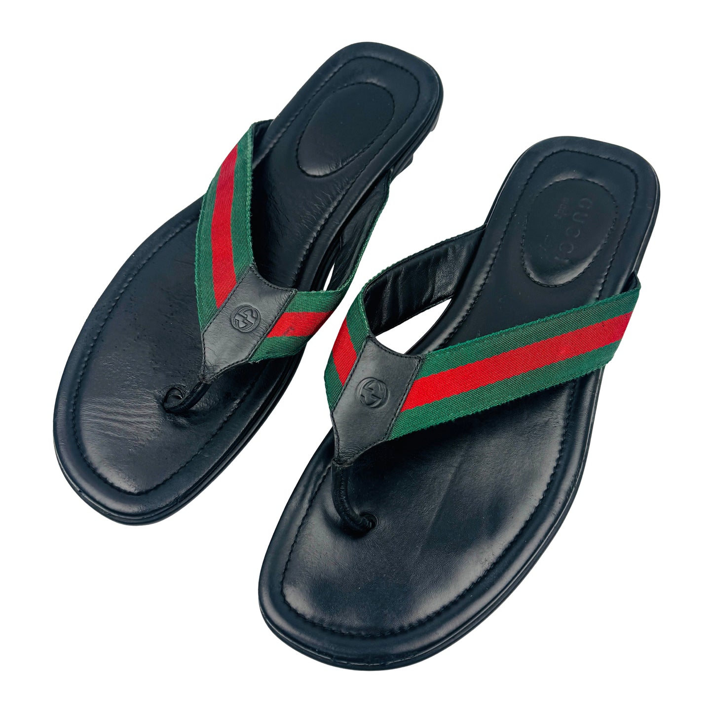 Gucci Men's Black Leather Thong Sandal Slides (Size 44) - 429362