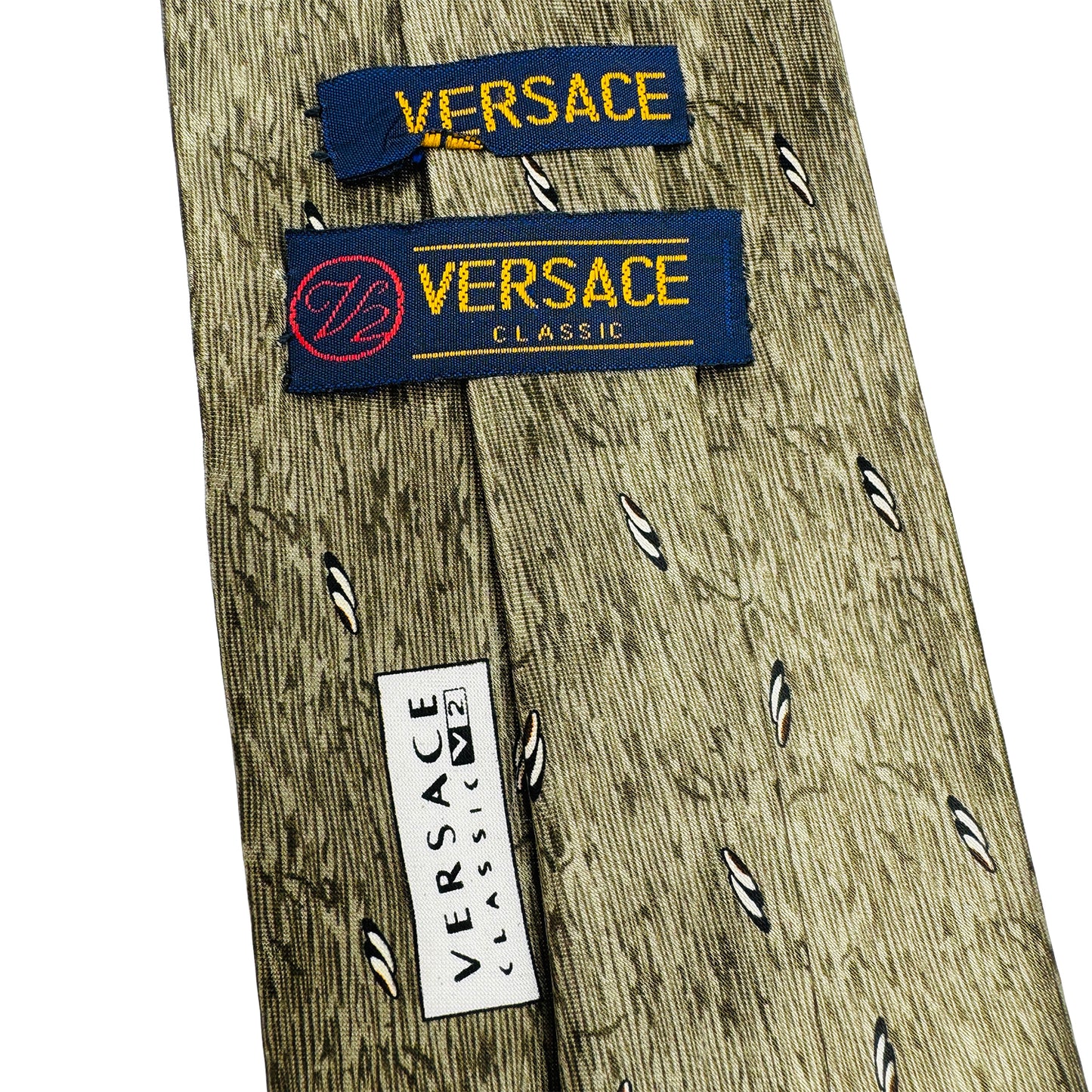 Versace Olive Green 'Geometric Motifs' Tie (Size Regular)