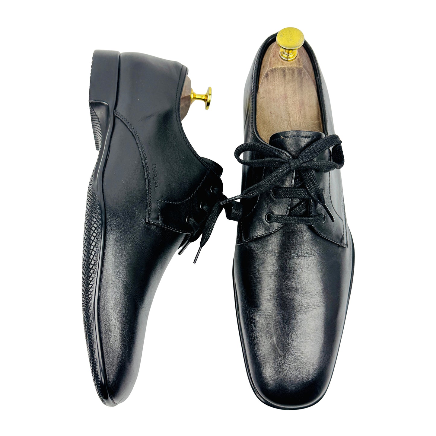 Prada Men's Black Leather Derby Shoes (Size 42.5)