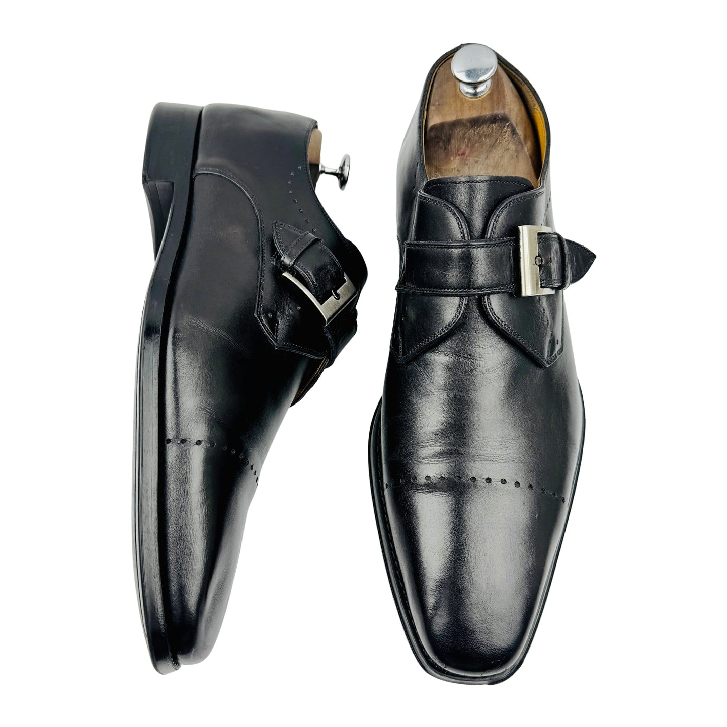 Magnanni Black Leather Single Monk Strap Shoes (Size 45)