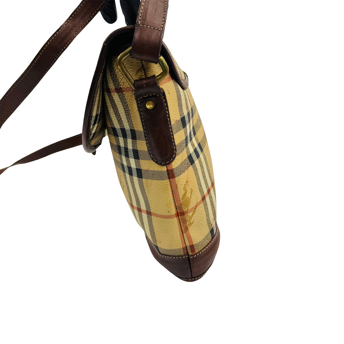 Burberry Nova Check Leather Buckle Shoulder Bag