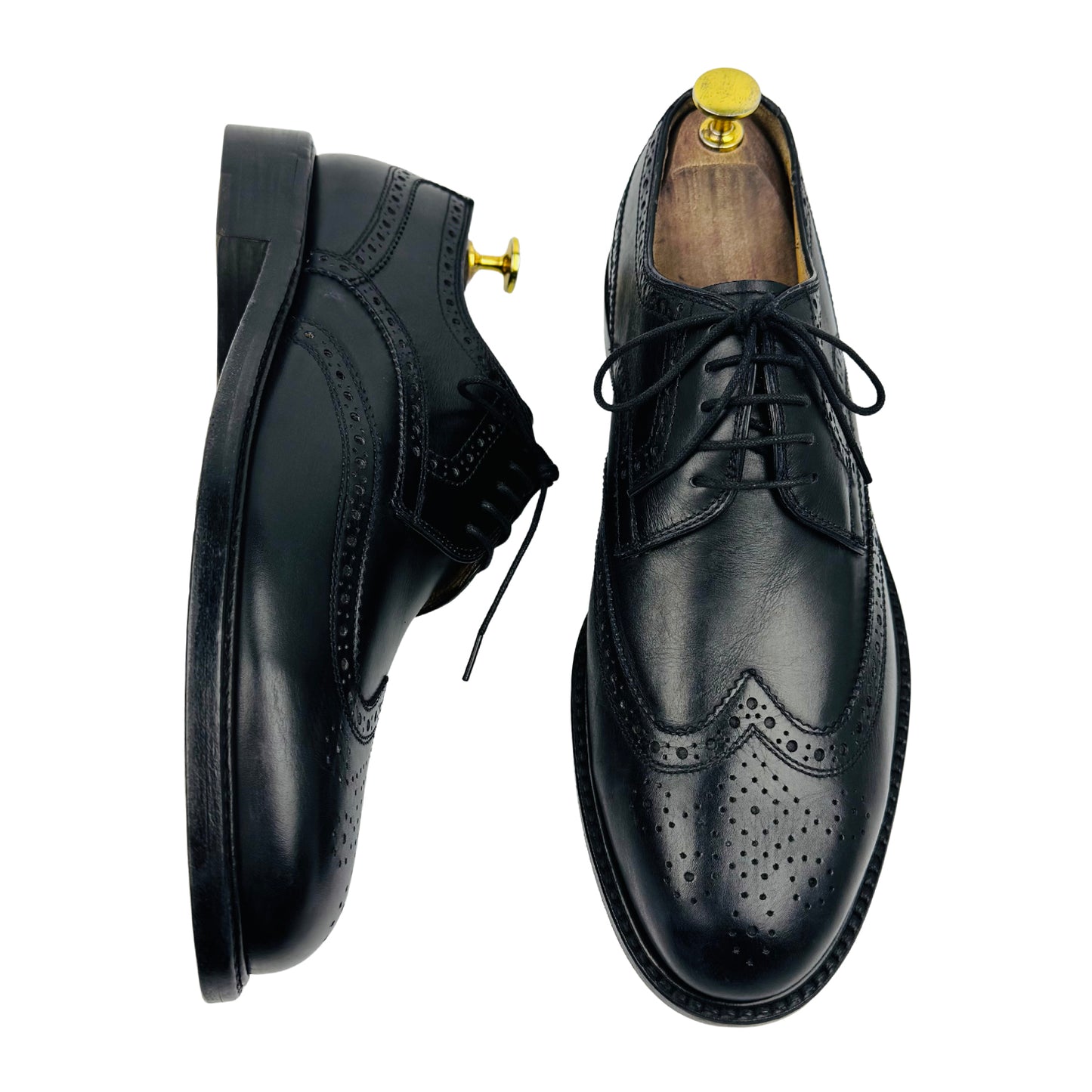 Leonardo Men's Black Leather Brogue Shoes (Size 42)