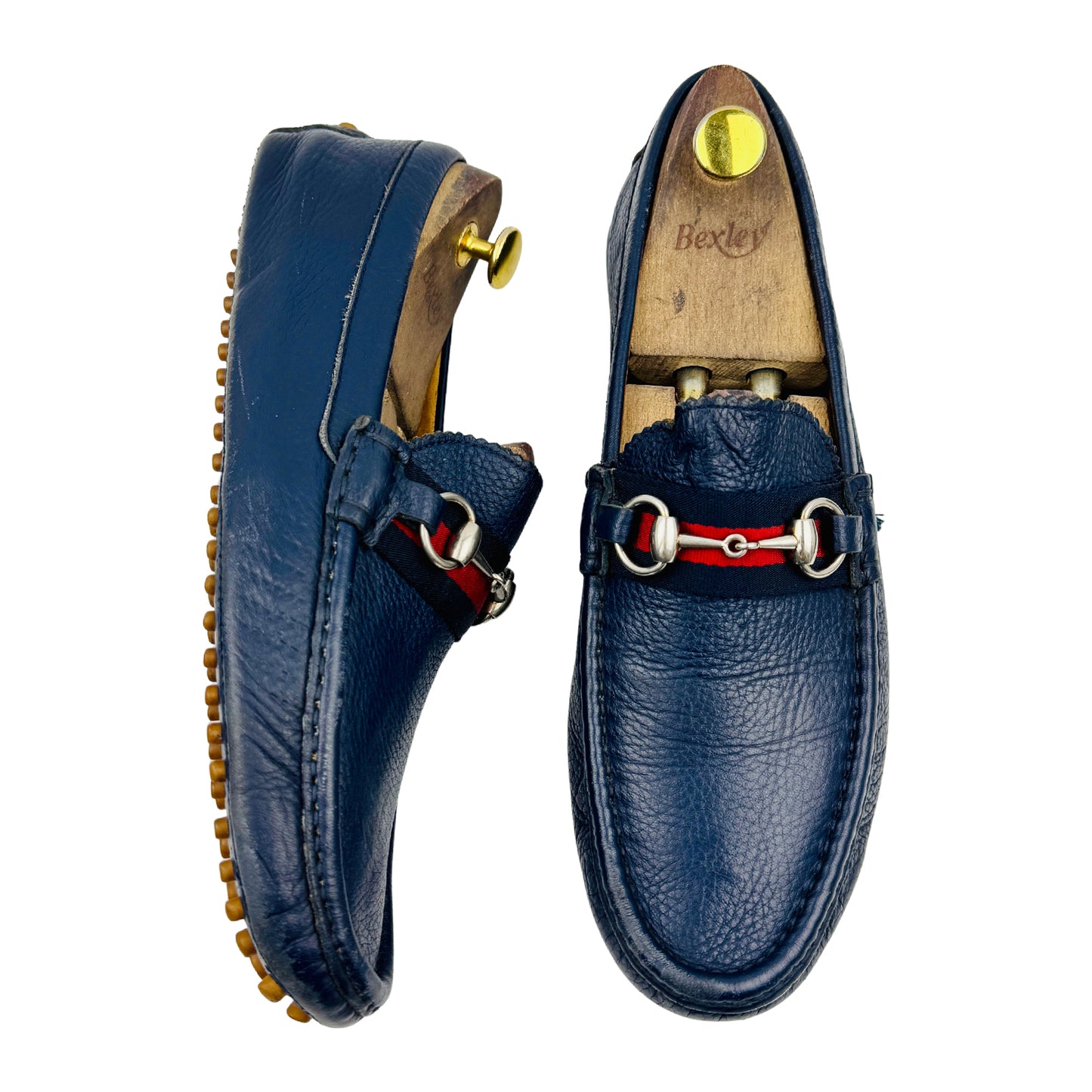 Gucci Men's Navy Blue Pebbled Leather Horsebit Loafers (Size 43)