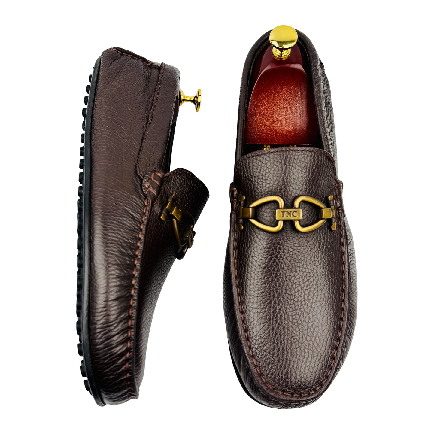 Tamer Tanca Dark Brown Pebbled Leather Loafers (Size 44/44.5)