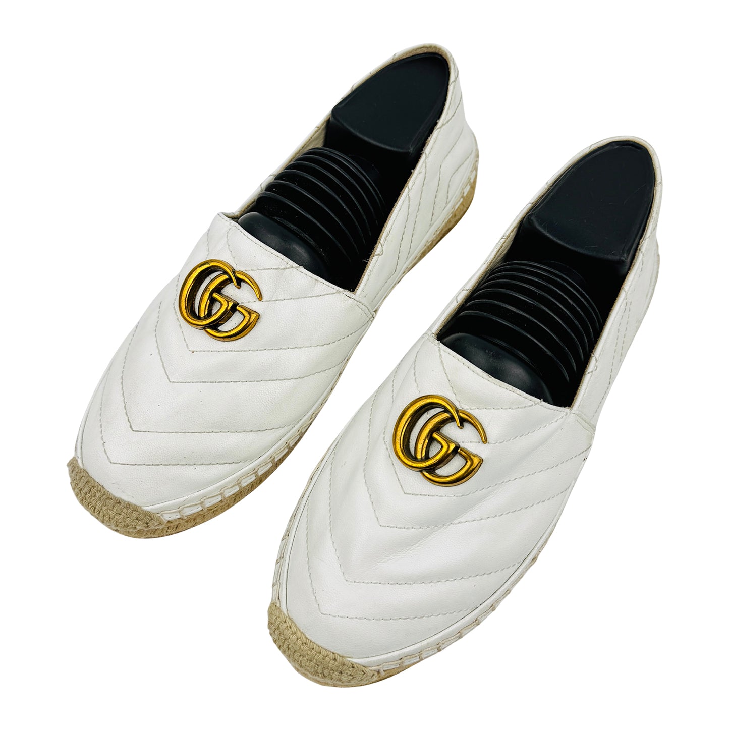 Gucci White Leather GG Logo Espadrille Shoes (Size 40)