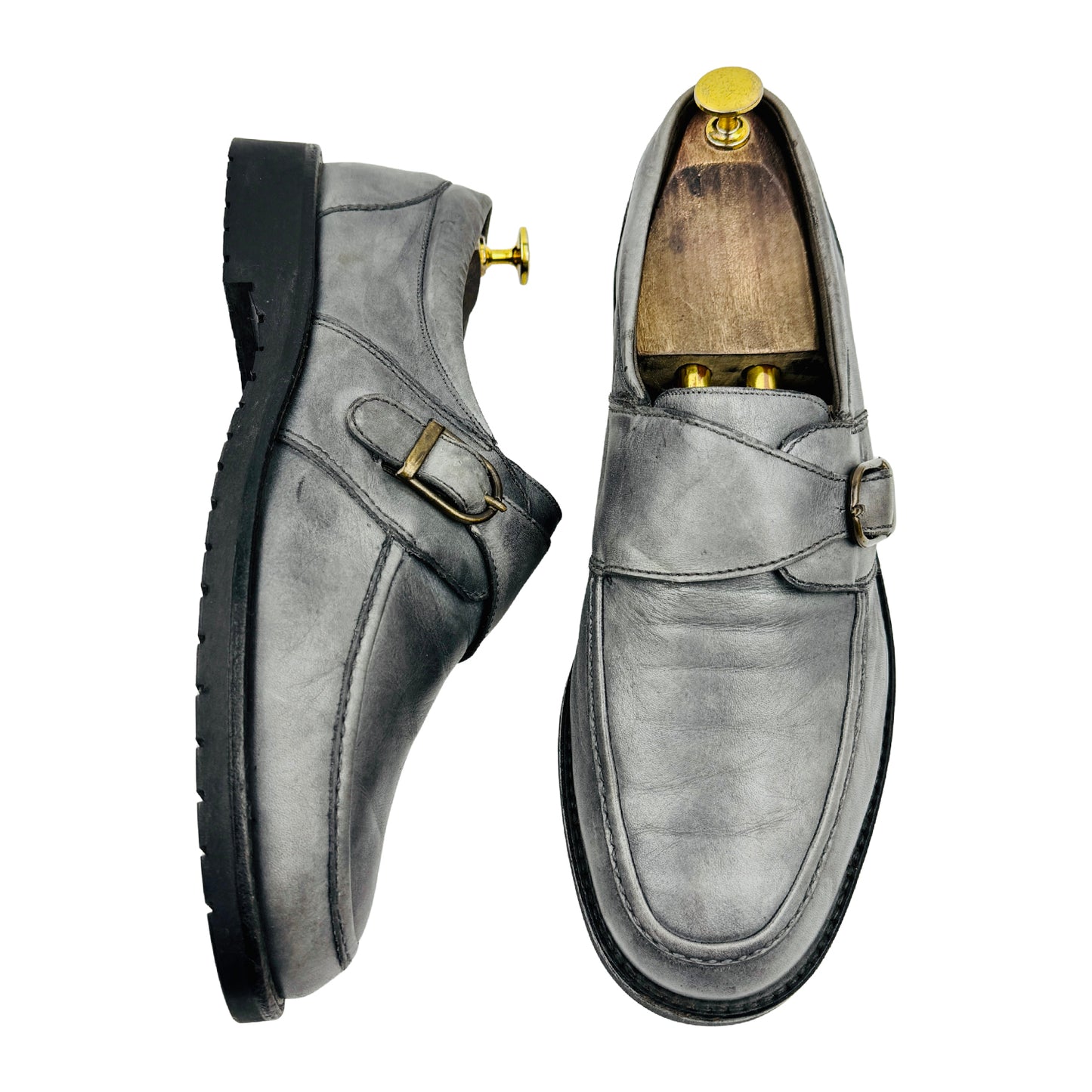 Bally Men's Single Monk Strap 'Sport Grey' Leather Loafers (Size 43.5)