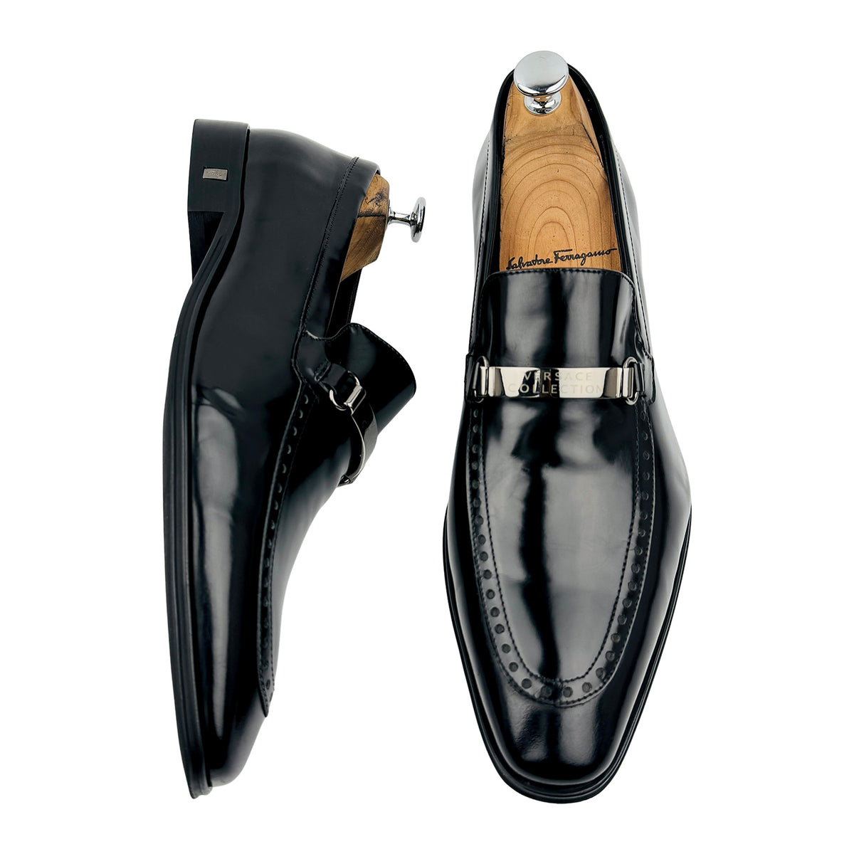 Versace Black Polished Leather Loafers (Size 42/42.5)