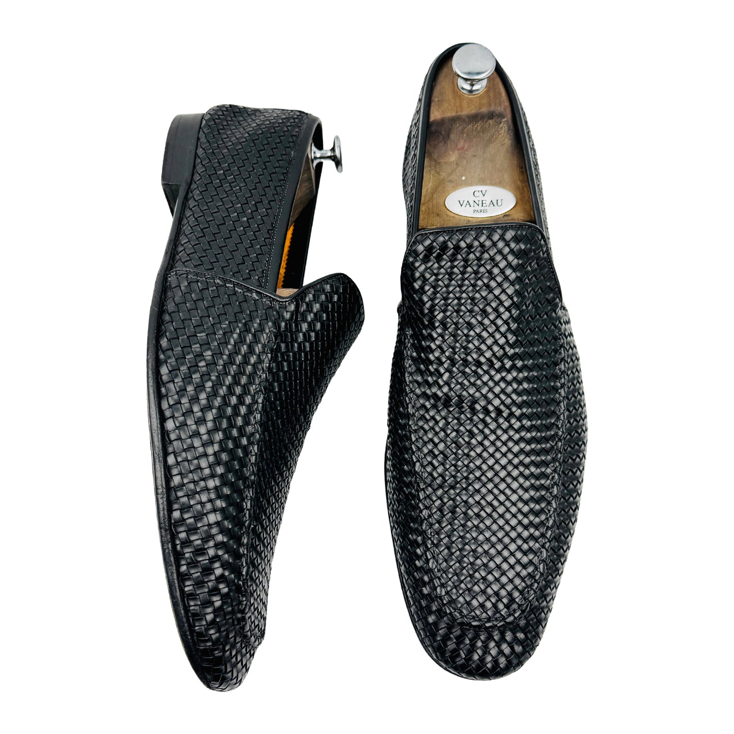 Santoni Hand Woven Black Leather Loafers (Size 45.5)