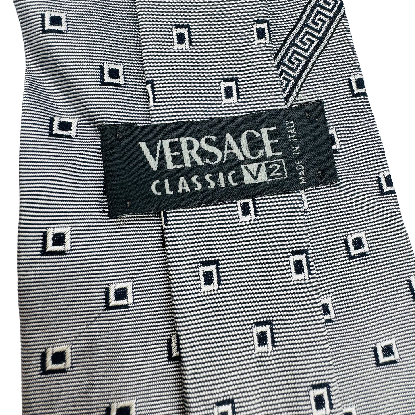 Versace Silver 'Geometric Pattern' Silk Tie (Size Regular)