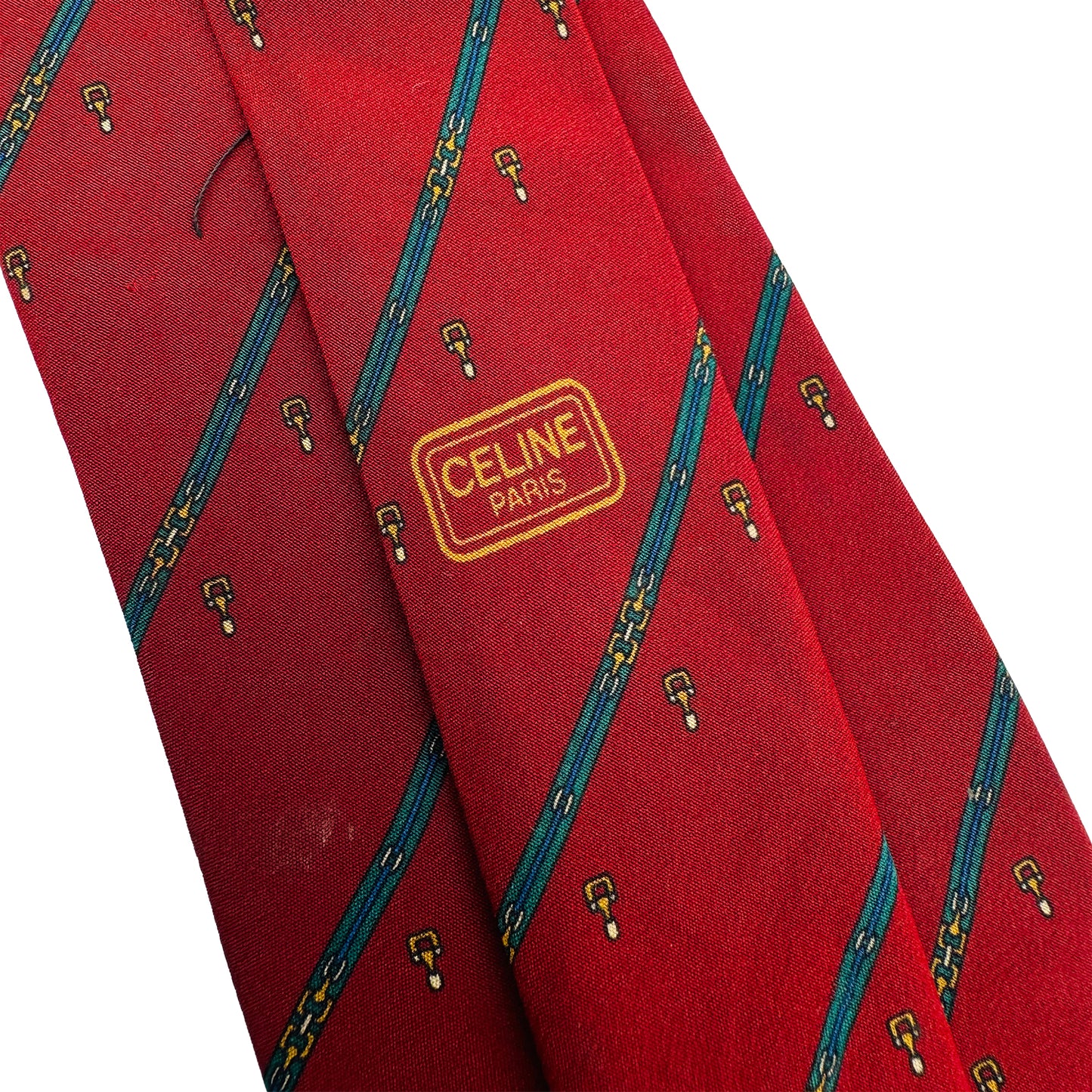 Celine Red 'Teal Diagonal Stripes' Tie (Size Regular)