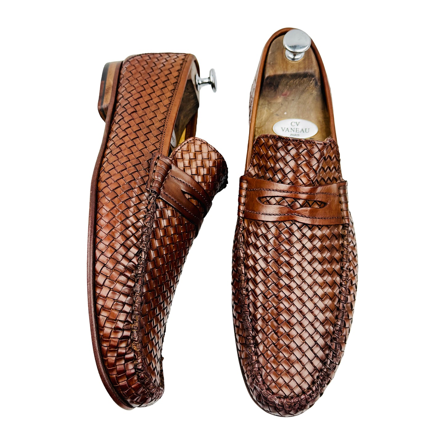 Luca Bossi Brown Woven Leather Penny Loafers (Size 44)
