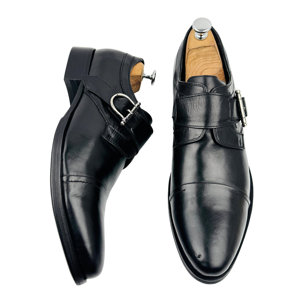 Gucci Black Leather Single Monk-Strap Shoes (Size 42/42.5)