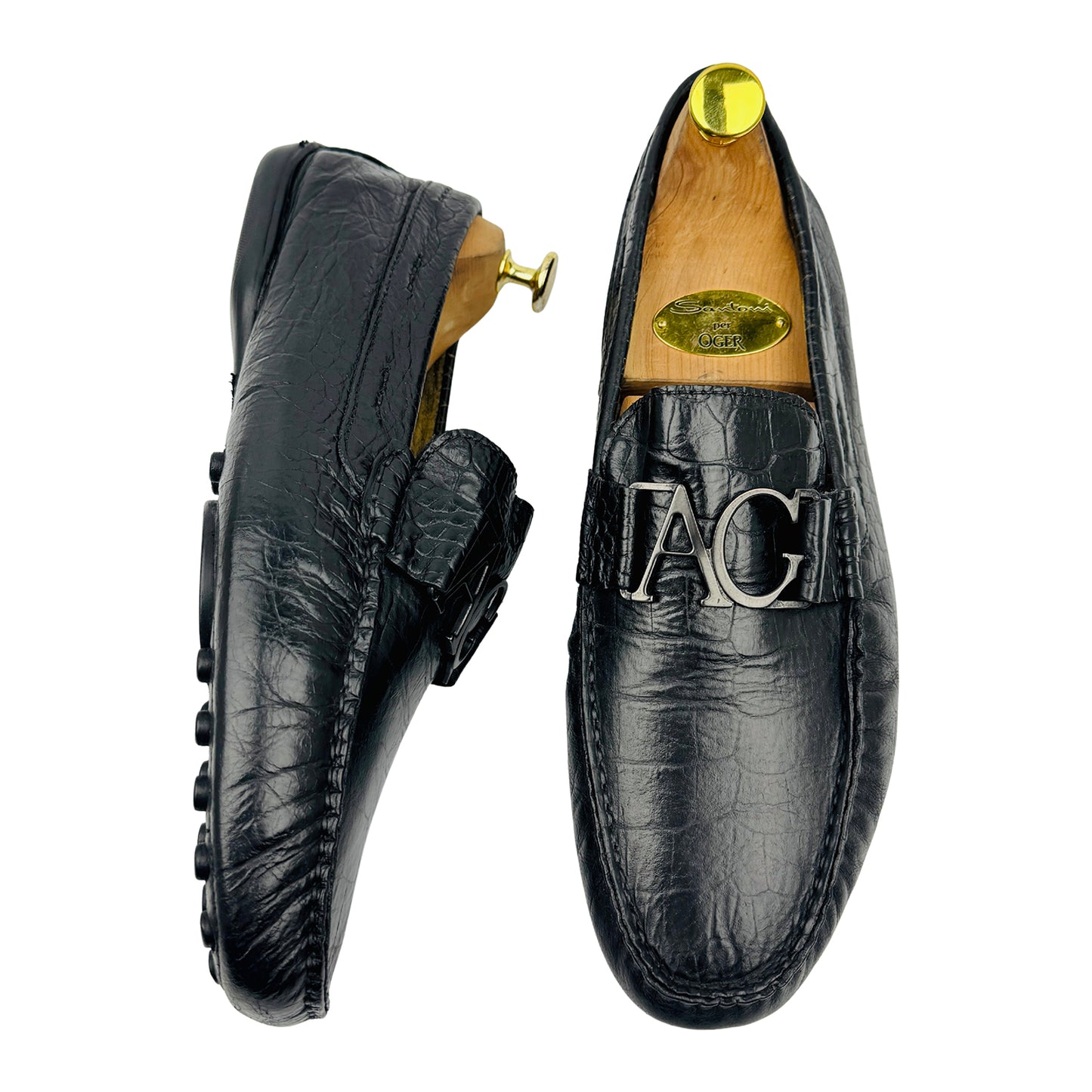 Alberto Guardiani Croc Embossed Leather Loafers (Size 43)