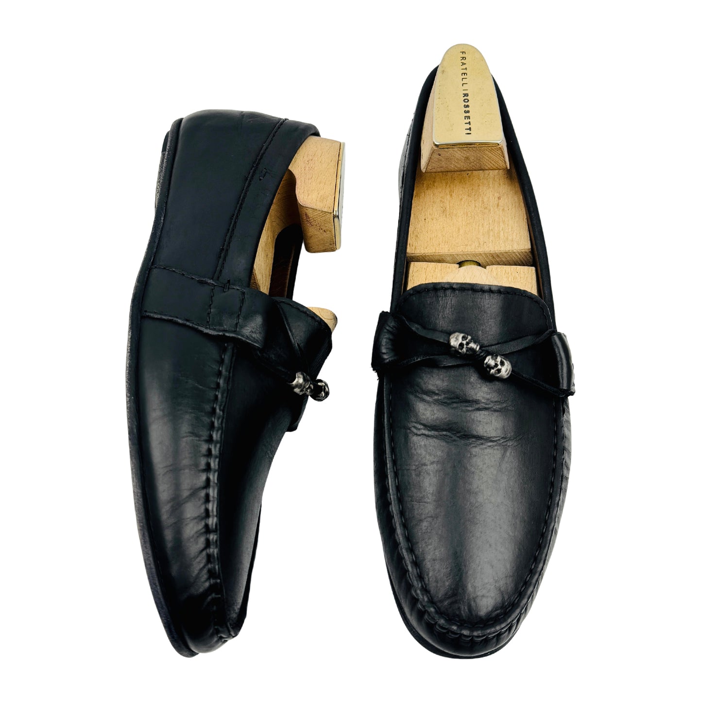 Zara Men's Black Leather Skull Detail Loafers (Size 43)
