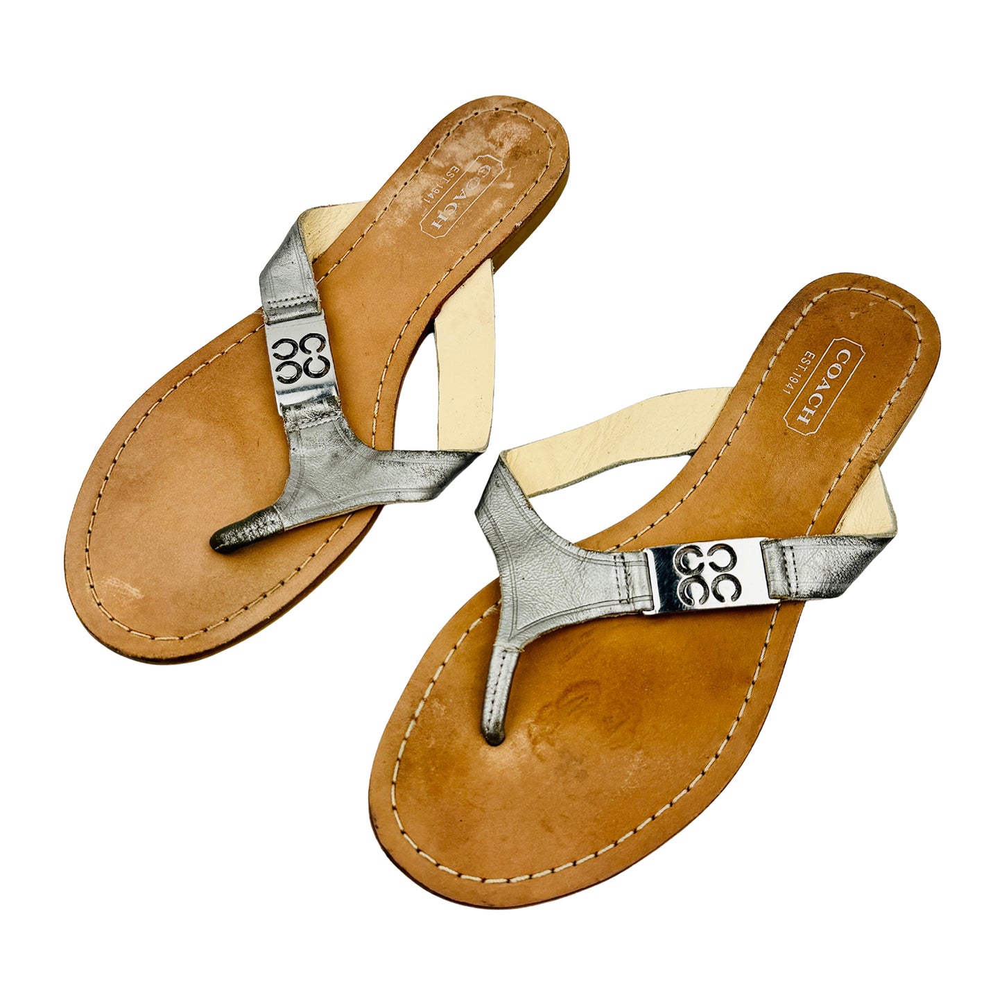 Coach Women's 'Metallic Silver Tan' Flip Flops (Size 36)