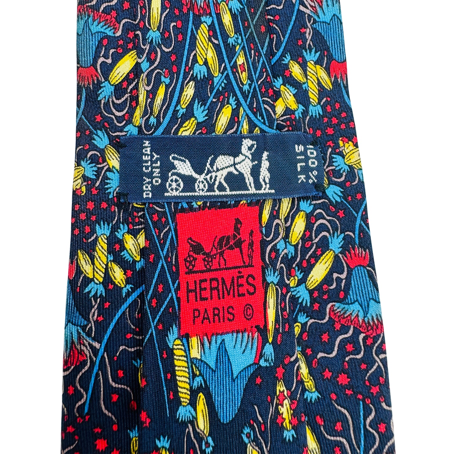 Hermès Navy Multicolor Print Tie (Size Regular)