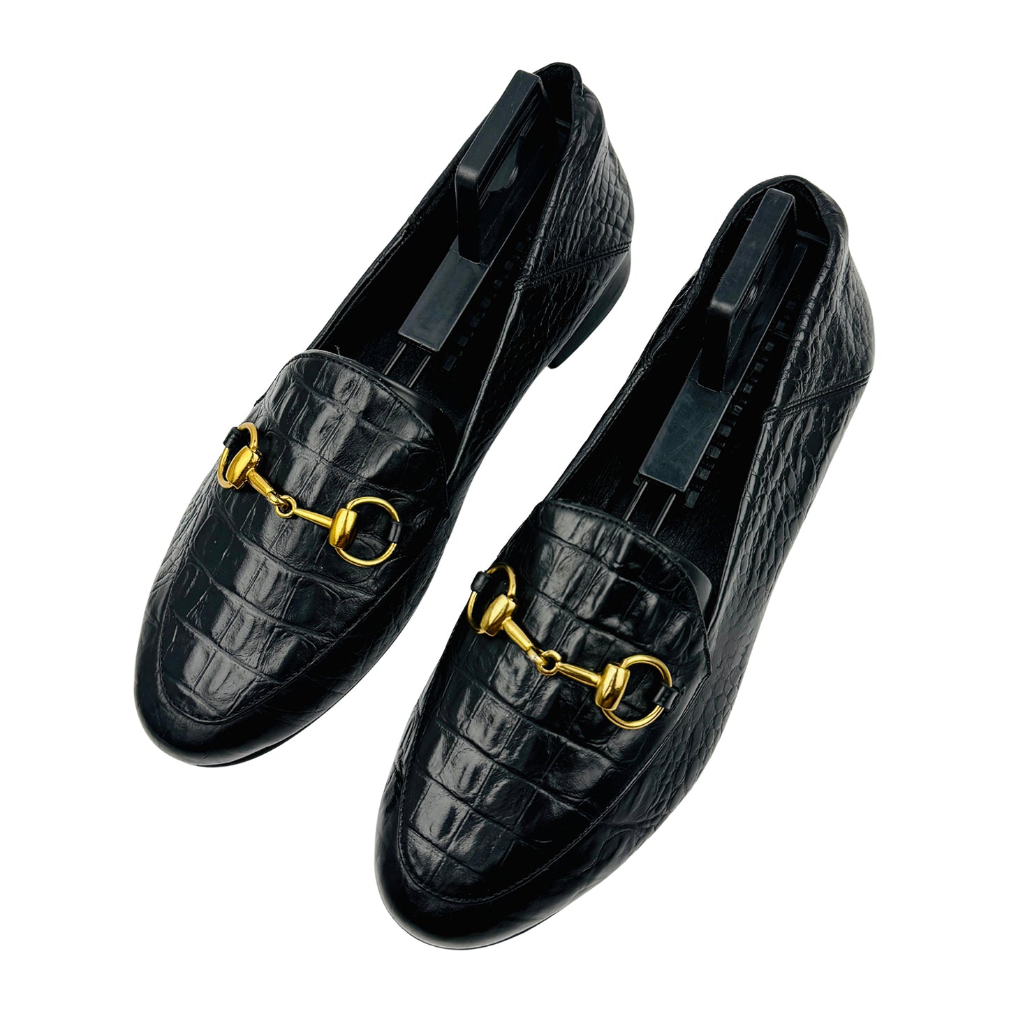 Gucci Croc Embossed Leather Horsebit Loafers (Size 37)