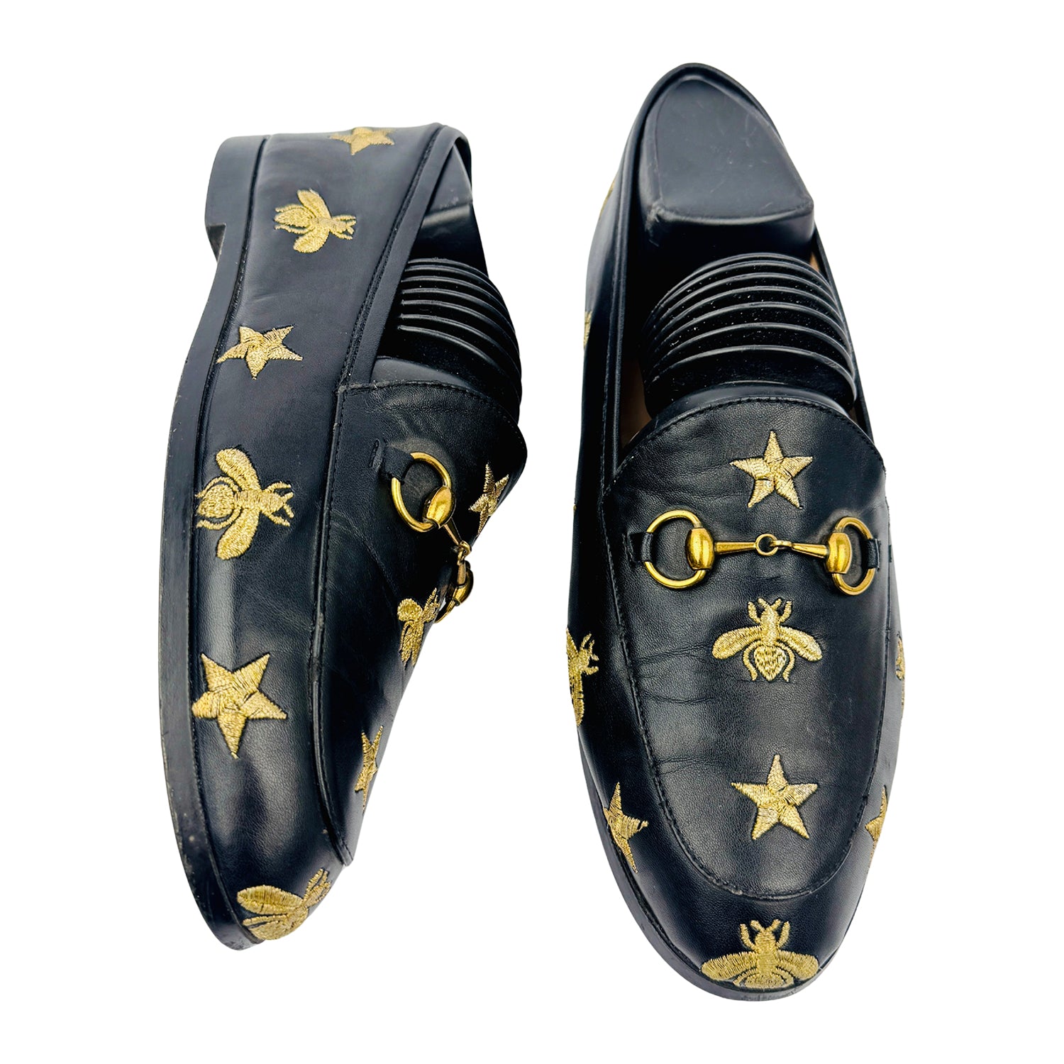 One Front One Cross image of Gucci Embroidered Star Bee Jordaan Loafers (Size 36/36.5)