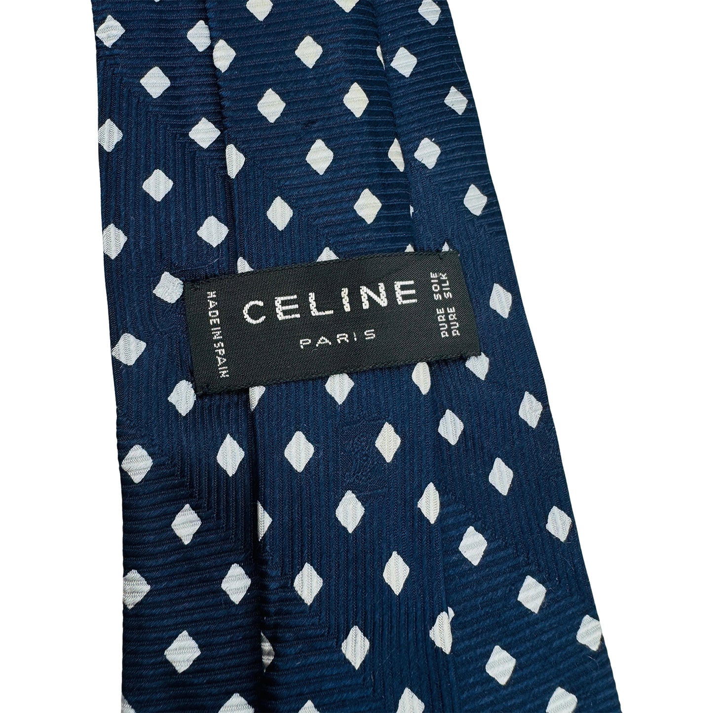 Celine Navy 'Geometric Micro-Check' Tie (Size Regular)