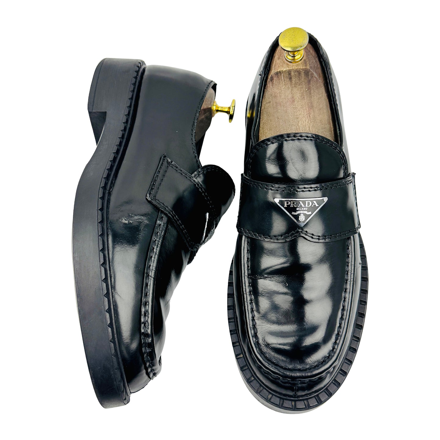 Prada Black Brushed Leather Loafers (Size 40/40.5)