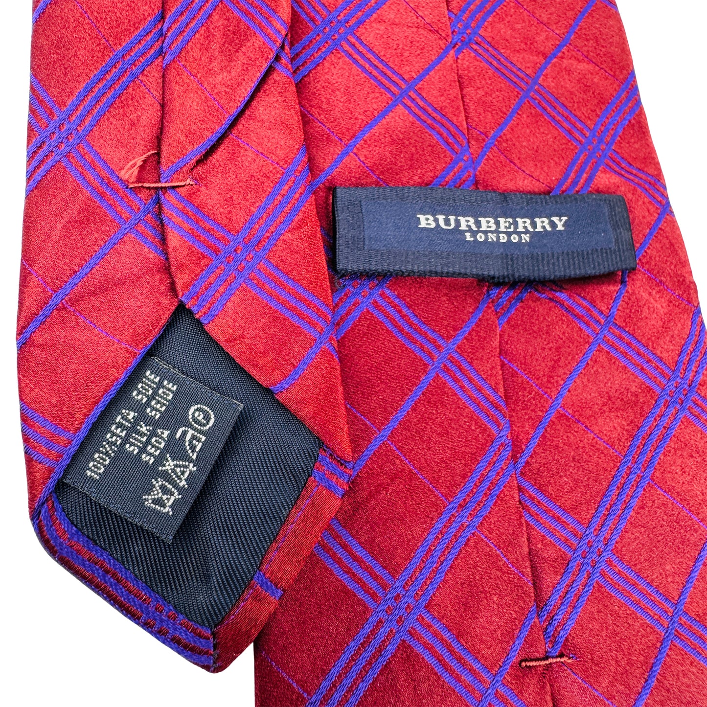 Burberry London Red Base 'Blue Checkered Pattern' Silk Tie