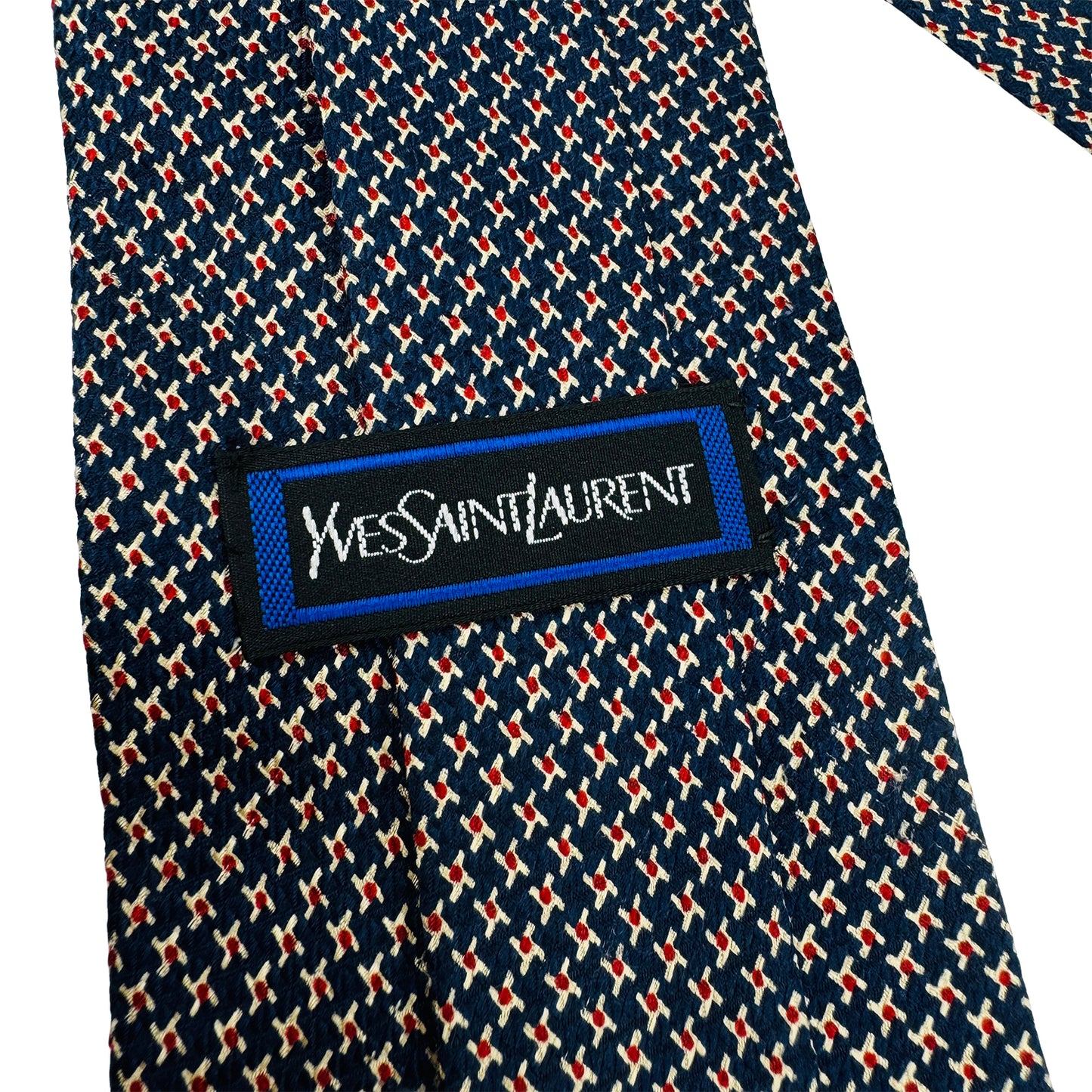 Yves Saint Laurent Navy Blue 'Geometric Micro Pattern' Tie (Size Regular)