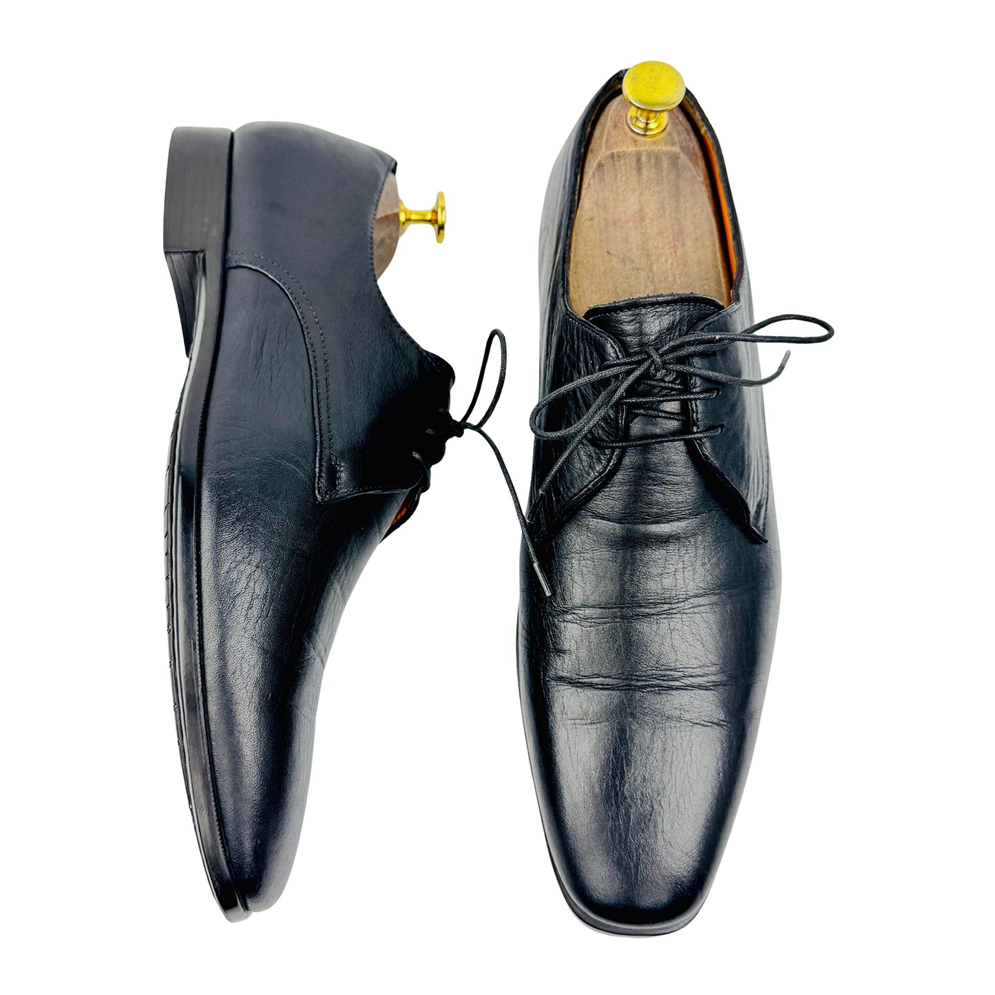 Santoni Men's Black Leather Italy Made Oxfords (Size 42)